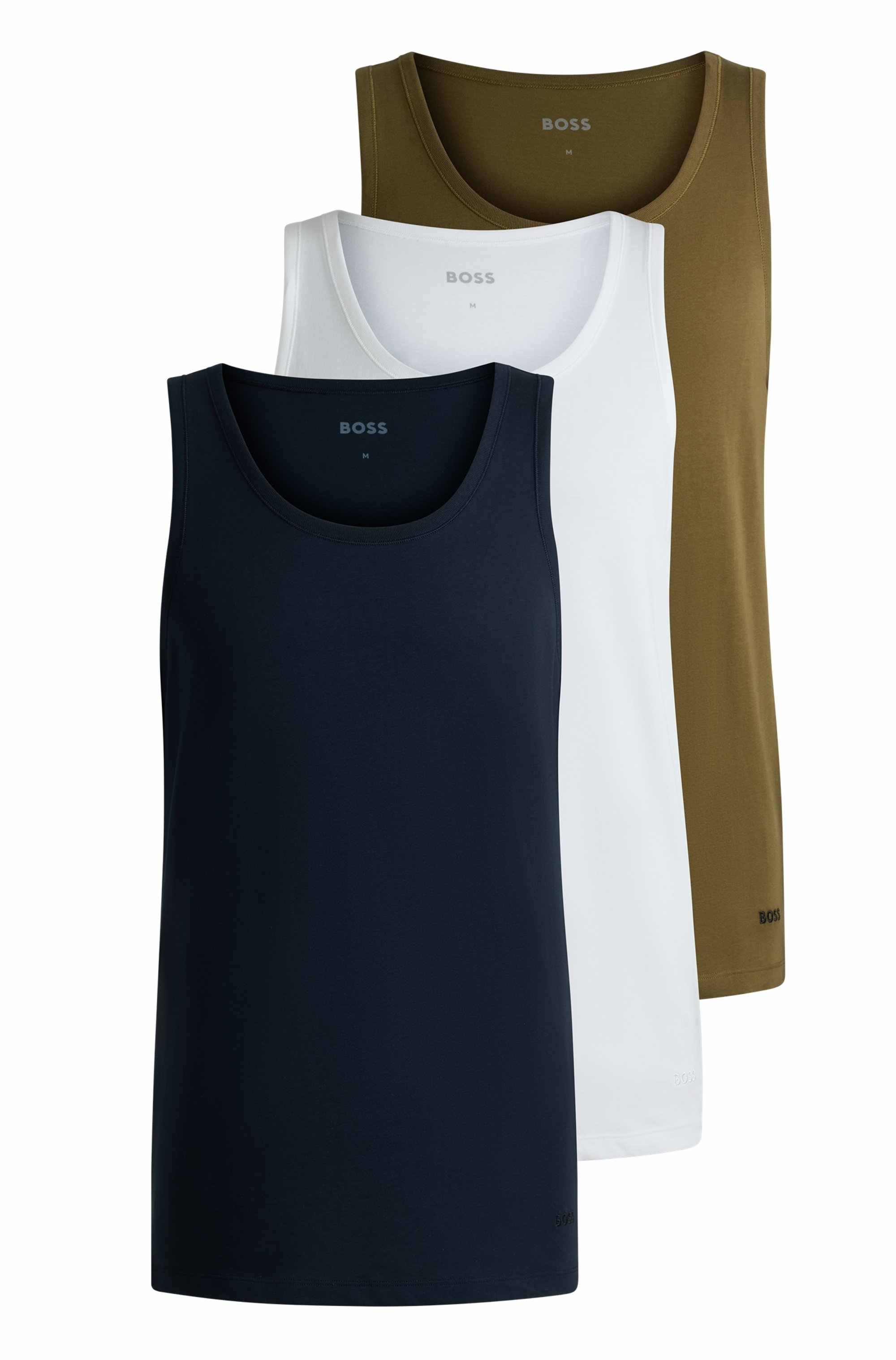 Three-pack of cotton underwear vests with embroidered logos