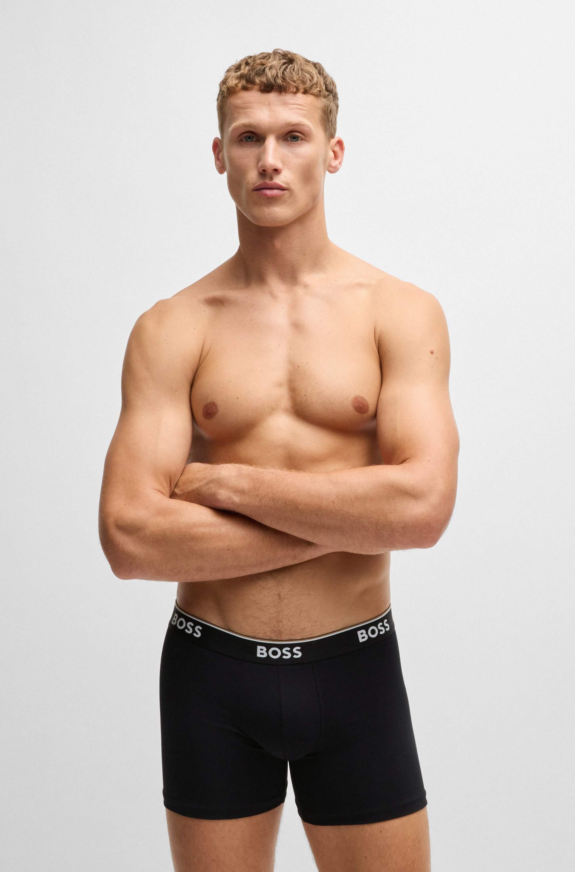 Three-pack of stretch-cotton boxer briefs with logos