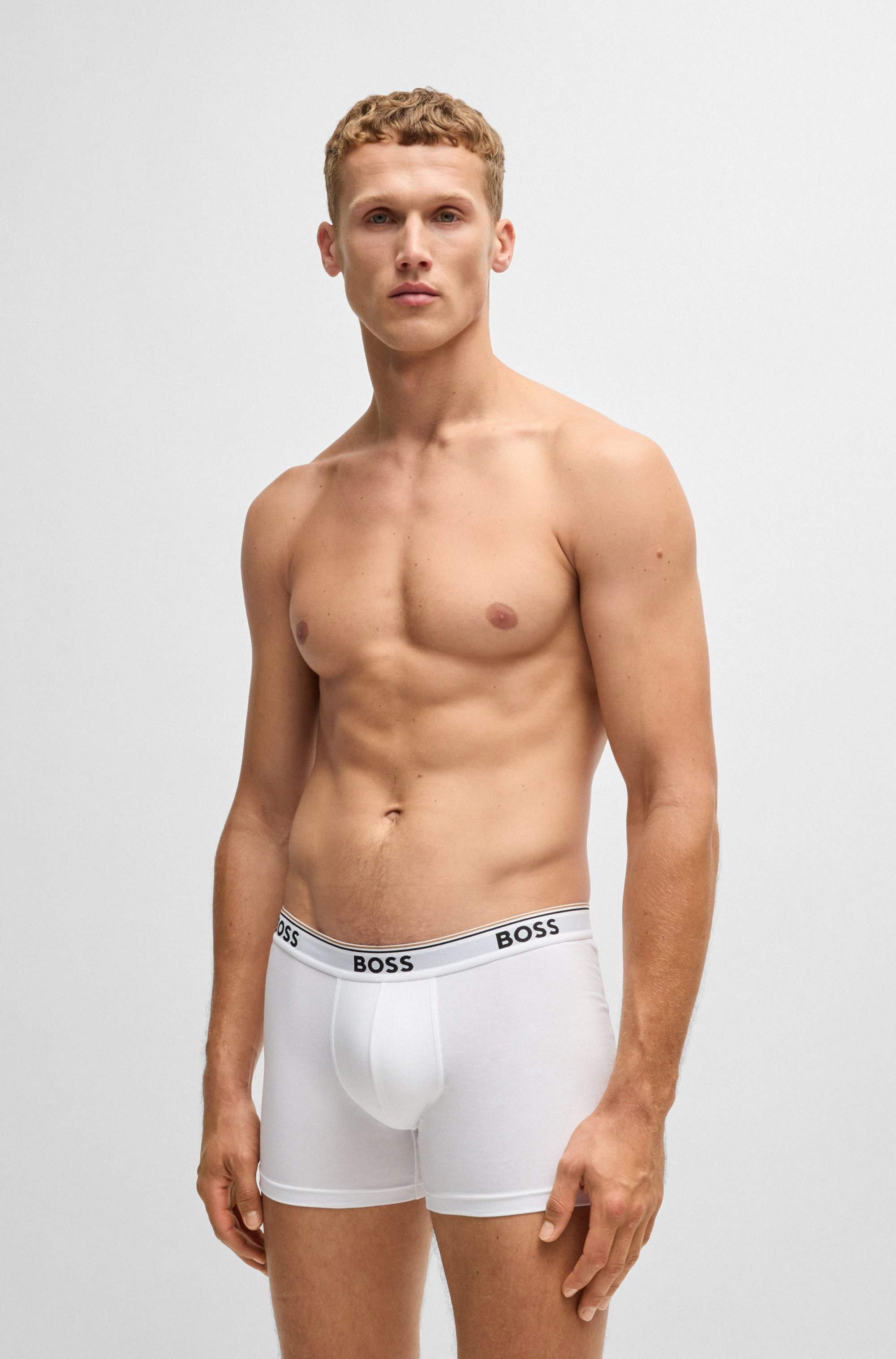 Three-pack of stretch-cotton boxer briefs with logos