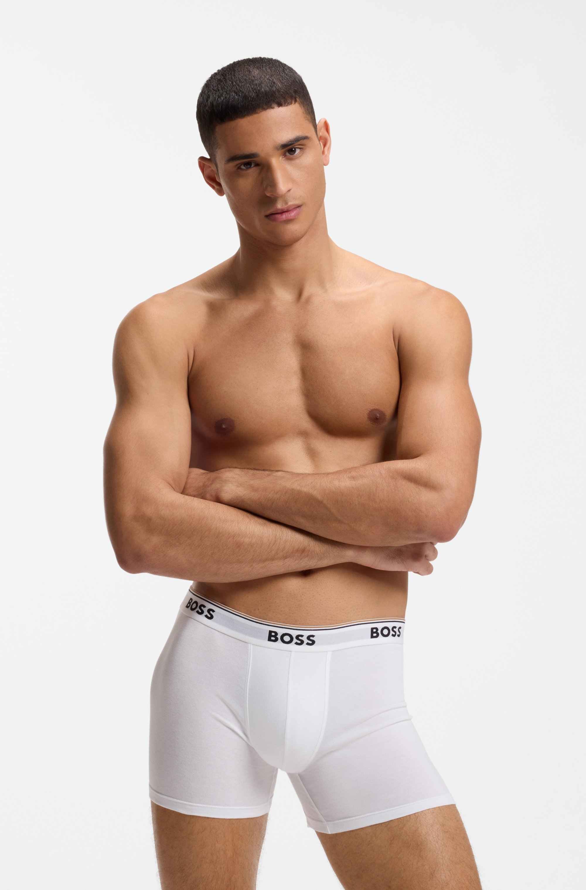 Three-pack of stretch-cotton boxer briefs with logos