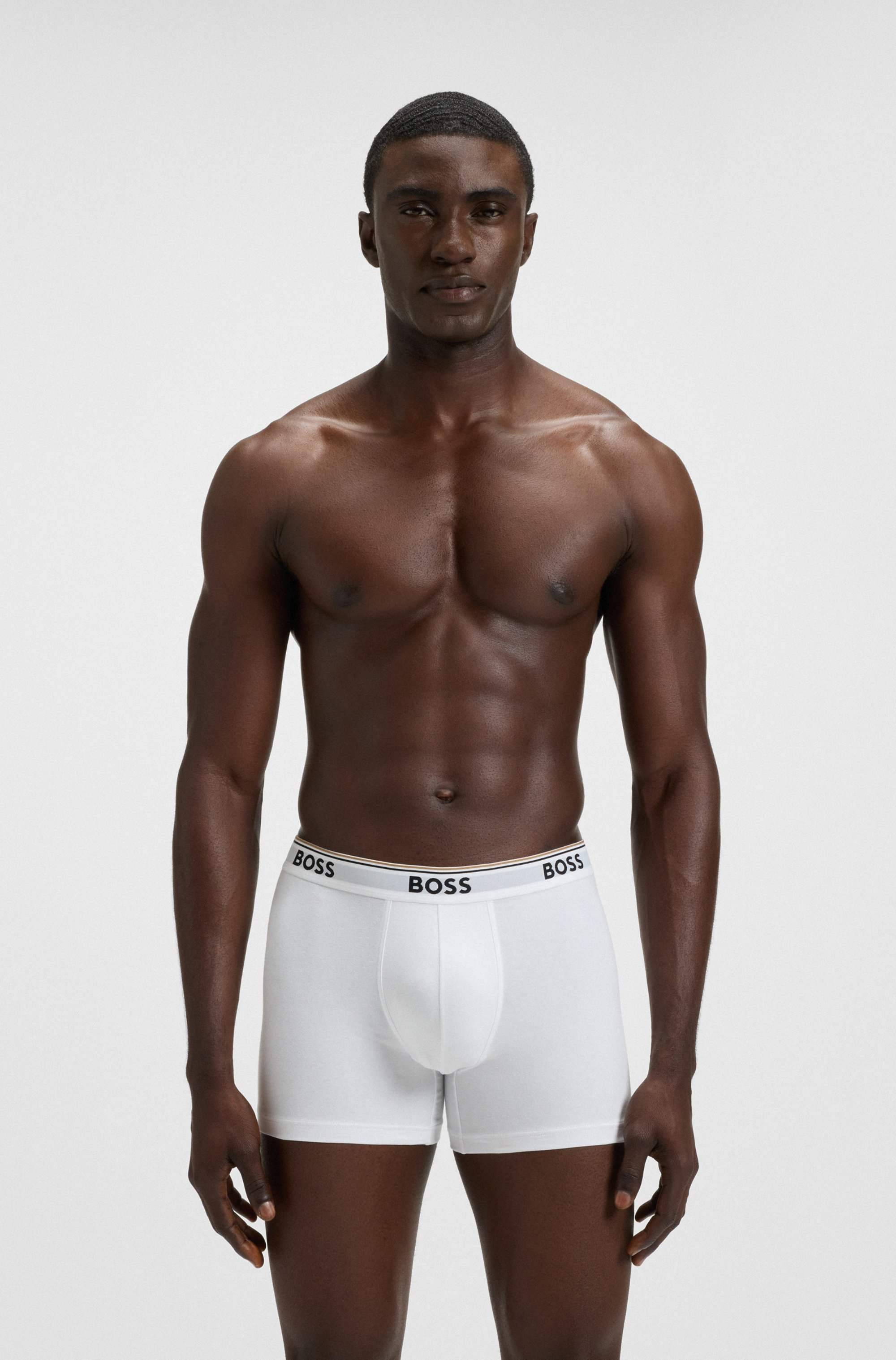 Three-pack of stretch-cotton boxer briefs with logos
