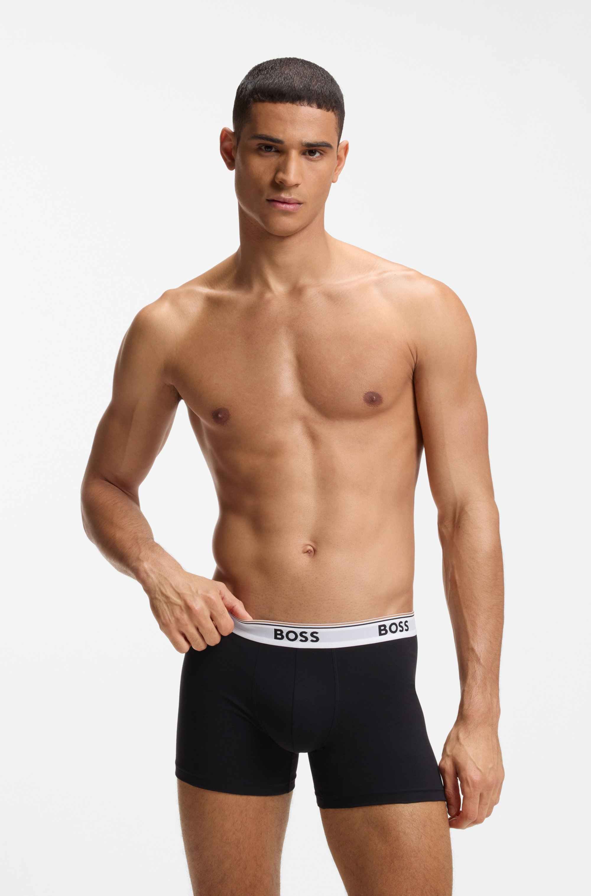 Three-pack of stretch-cotton boxer briefs with logos