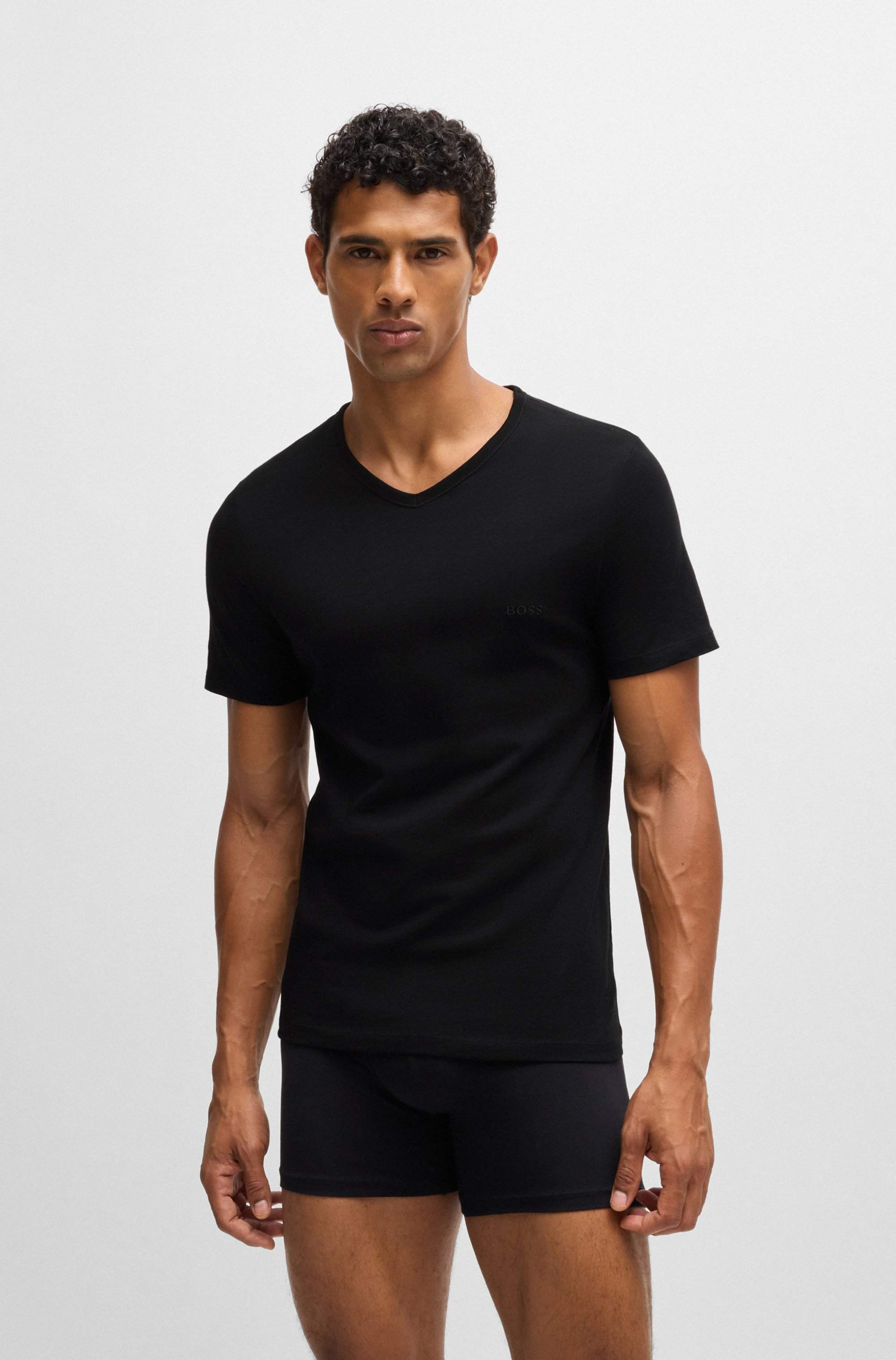 Three-pack of V-neck T-shirts in cotton jersey