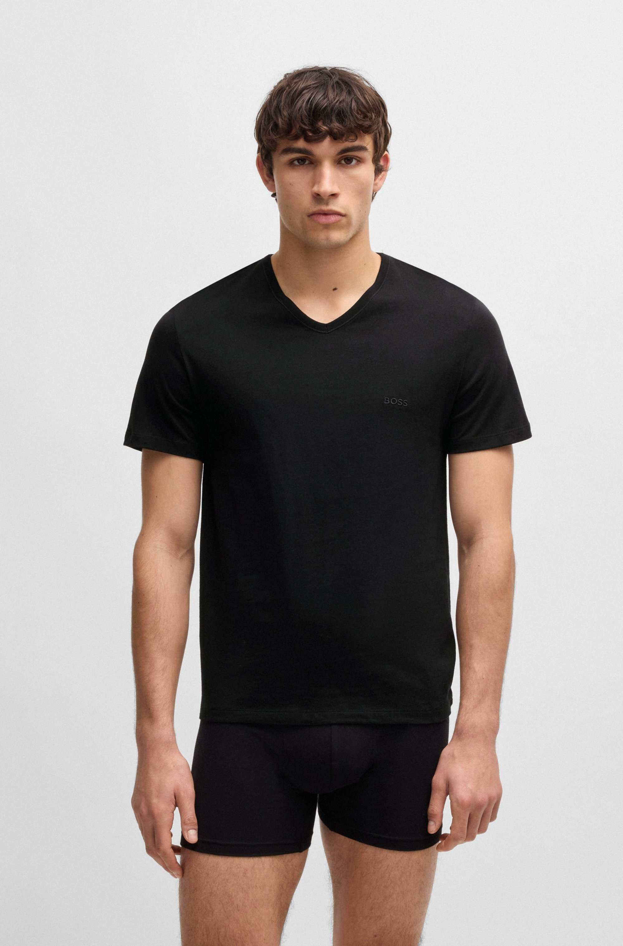 Three-pack of V-neck T-shirts in cotton jersey