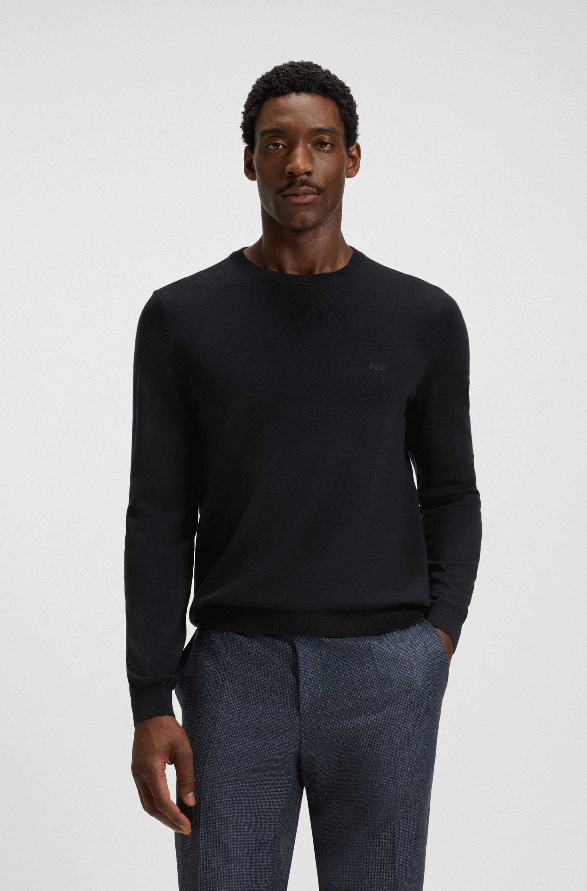 Regular-fit sweater in virgin wool with embroidered logo