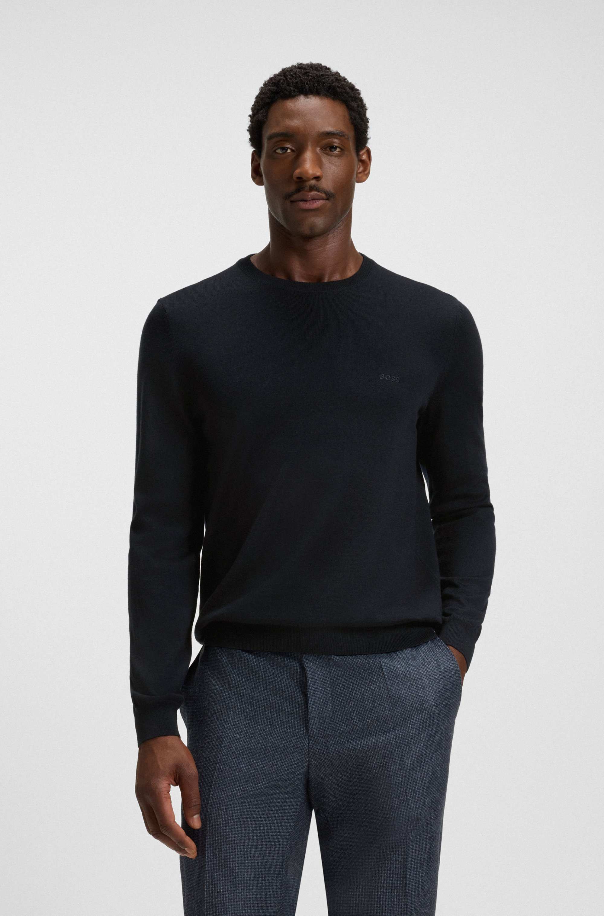 Regular-fit sweater in virgin wool with embroidered logo