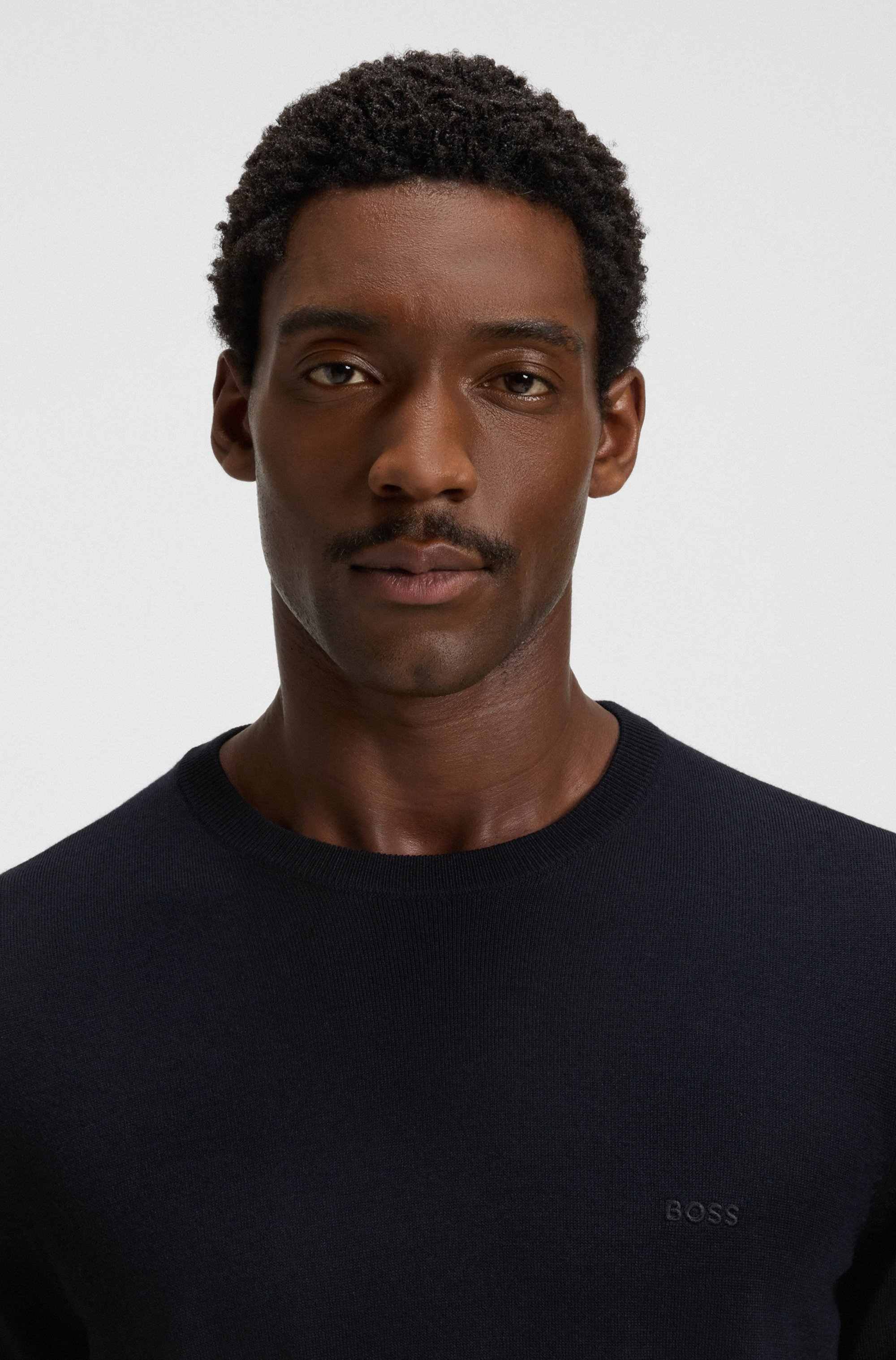 Regular-fit sweater in virgin wool with embroidered logo