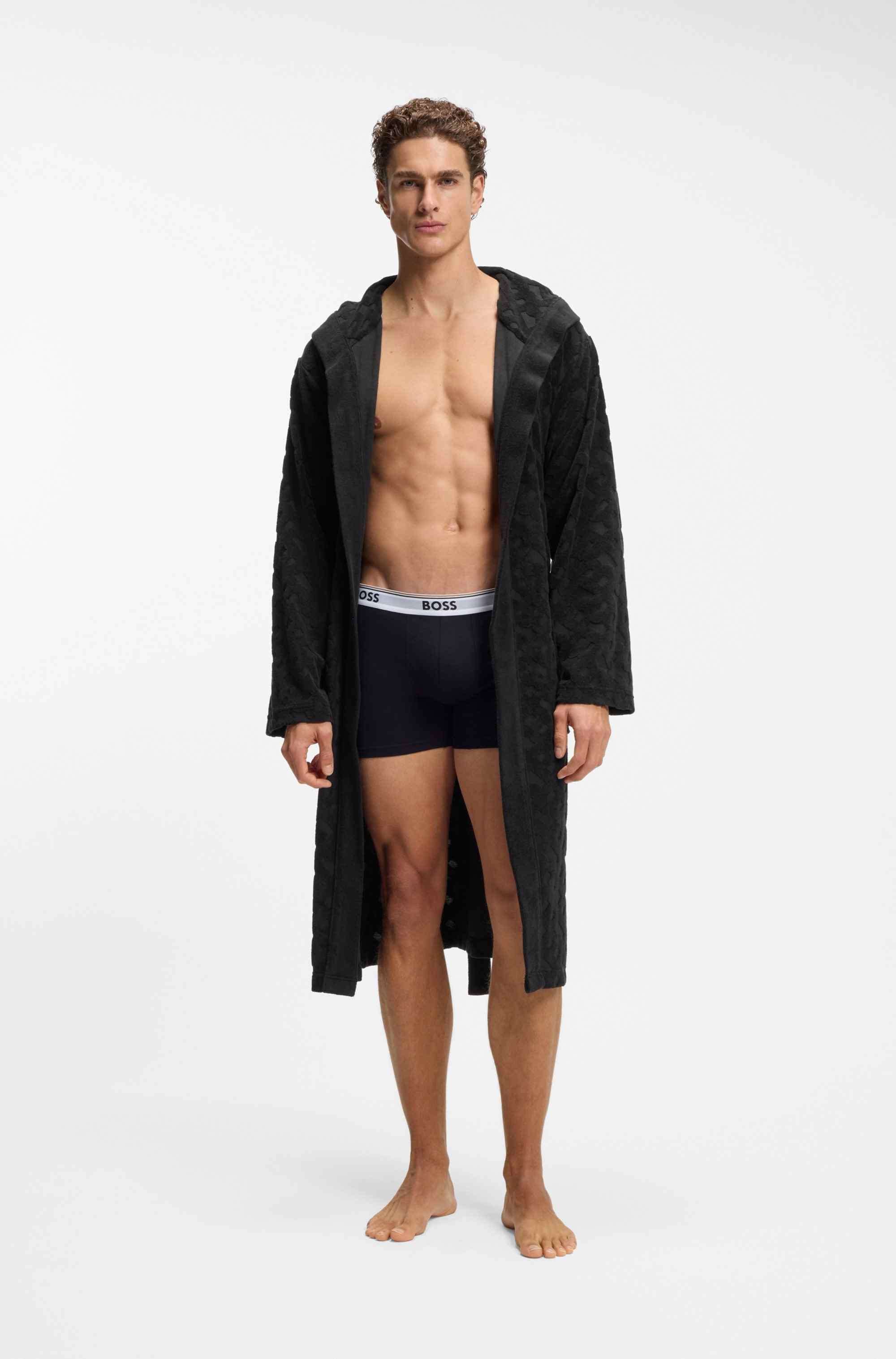 Monogram-pattern dressing gown in cotton-blend terry