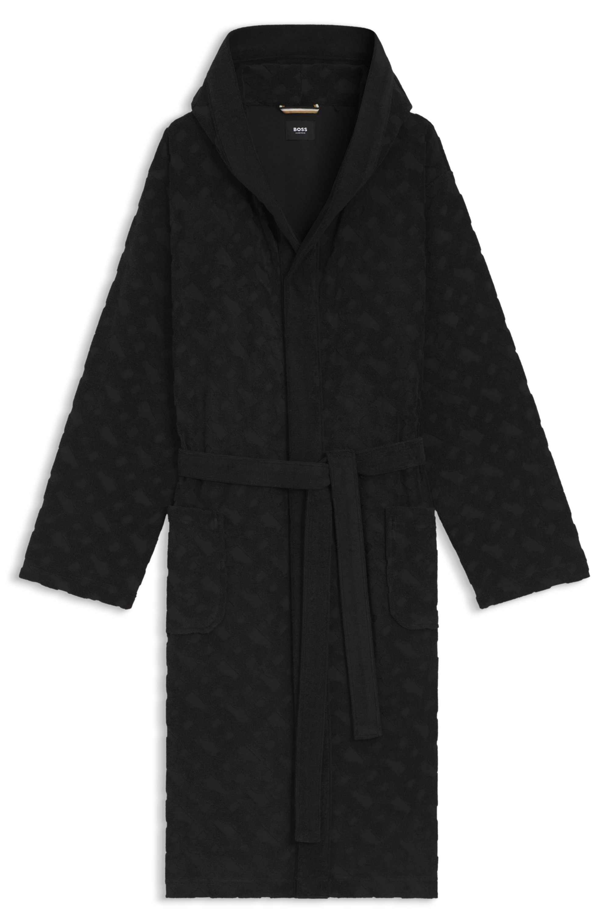Monogram-pattern dressing gown in cotton-blend terry