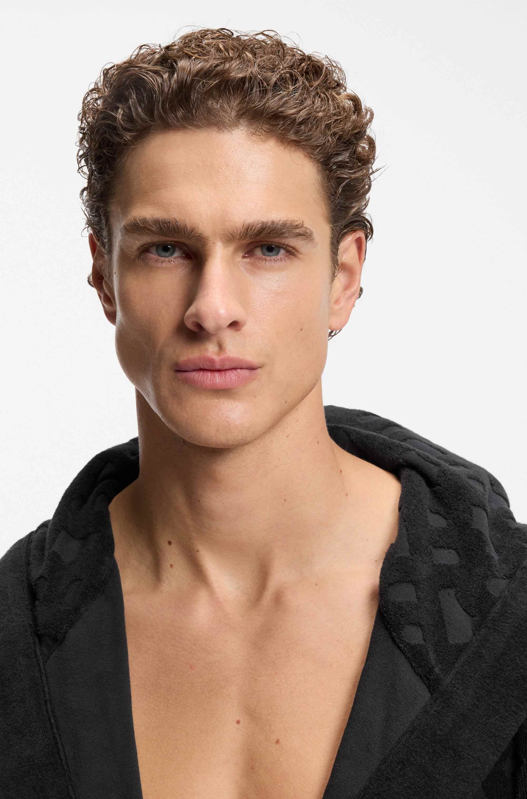 Monogram-pattern dressing gown in cotton-blend terry