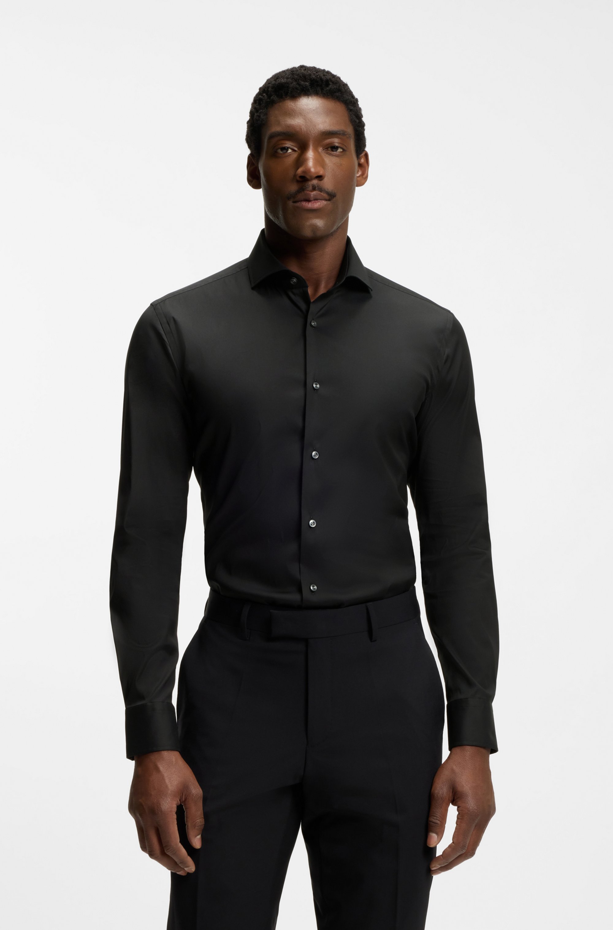 Slim-fit shirt in easy-iron cotton-blend poplin