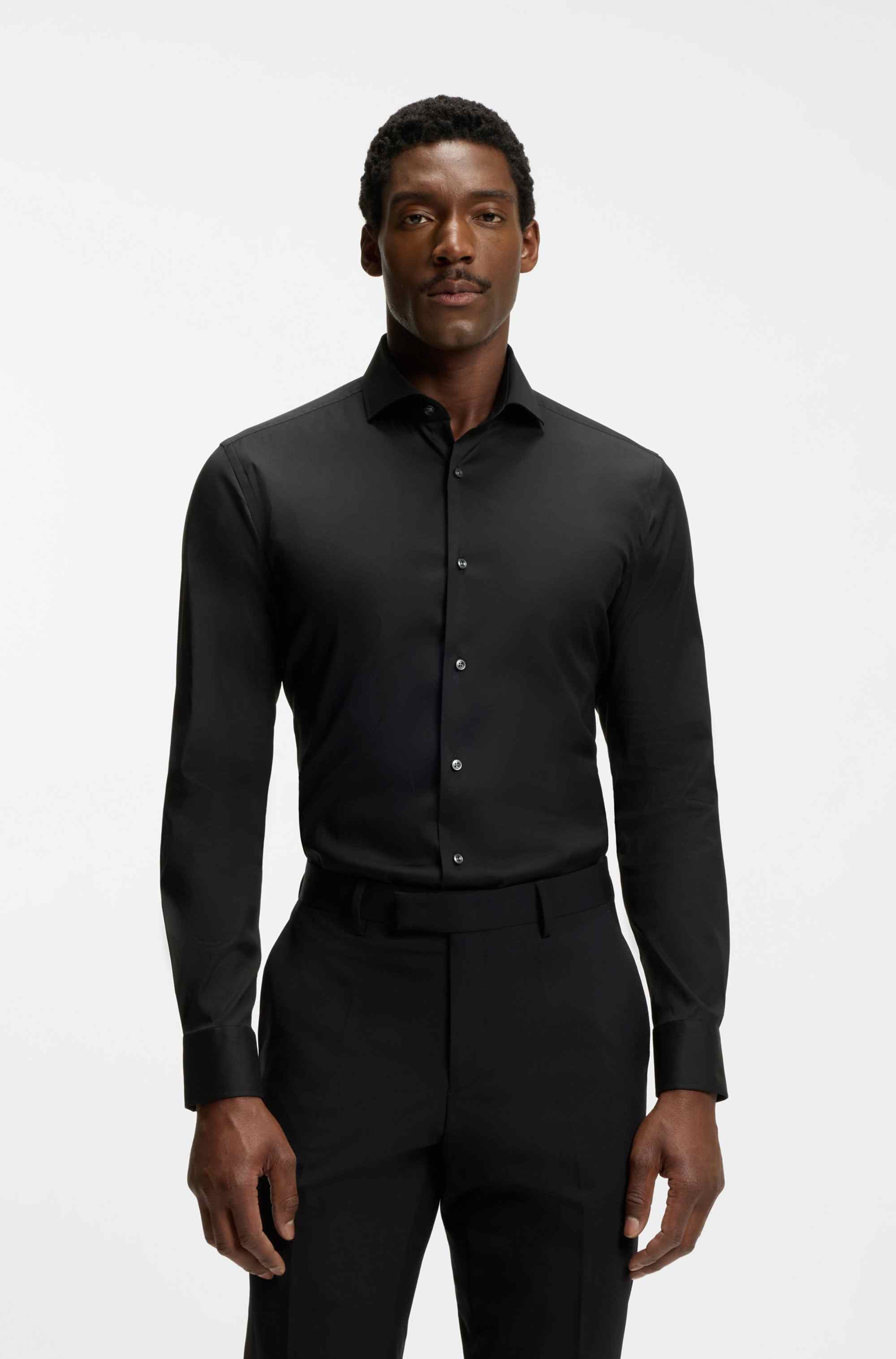 Slim-fit shirt in easy-iron cotton-blend poplin