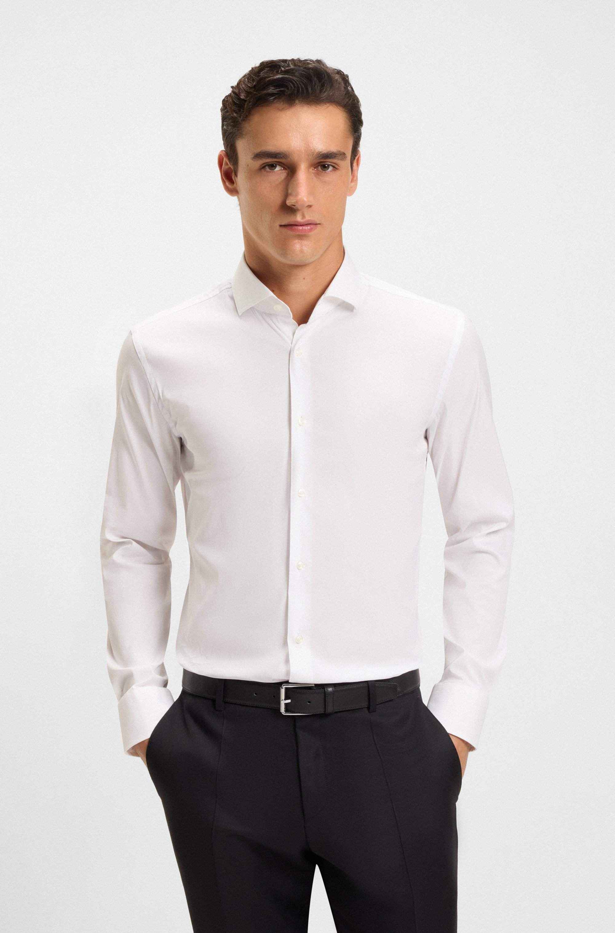 Slim-fit shirt in easy-iron cotton-blend poplin