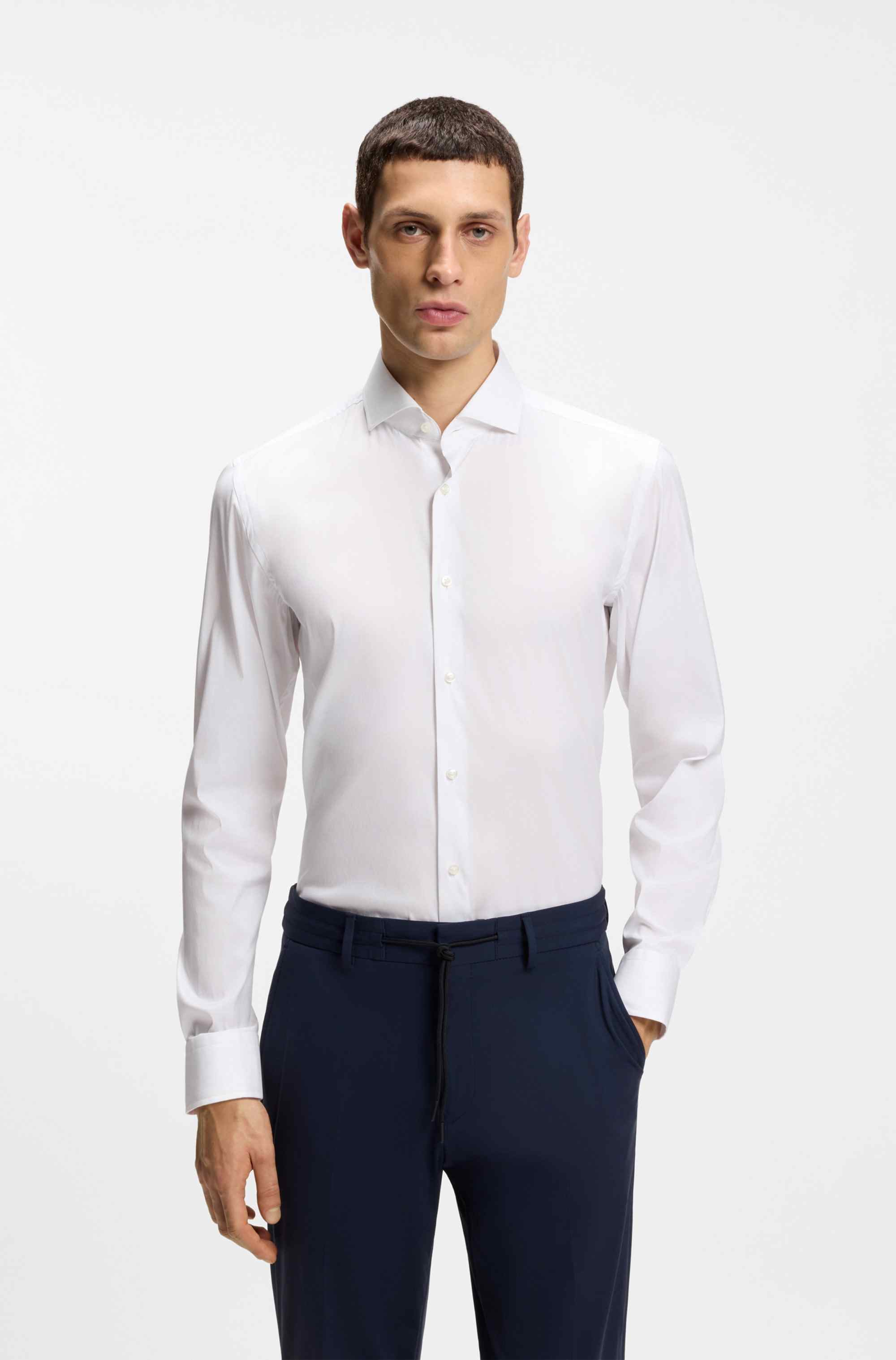 Slim-fit shirt in easy-iron cotton-blend poplin