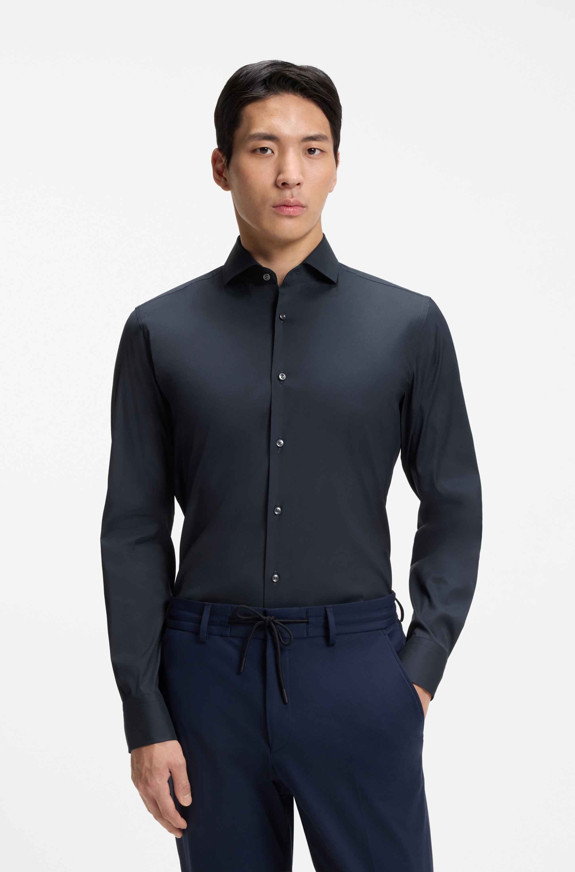 Slim-fit shirt in easy-iron cotton-blend poplin