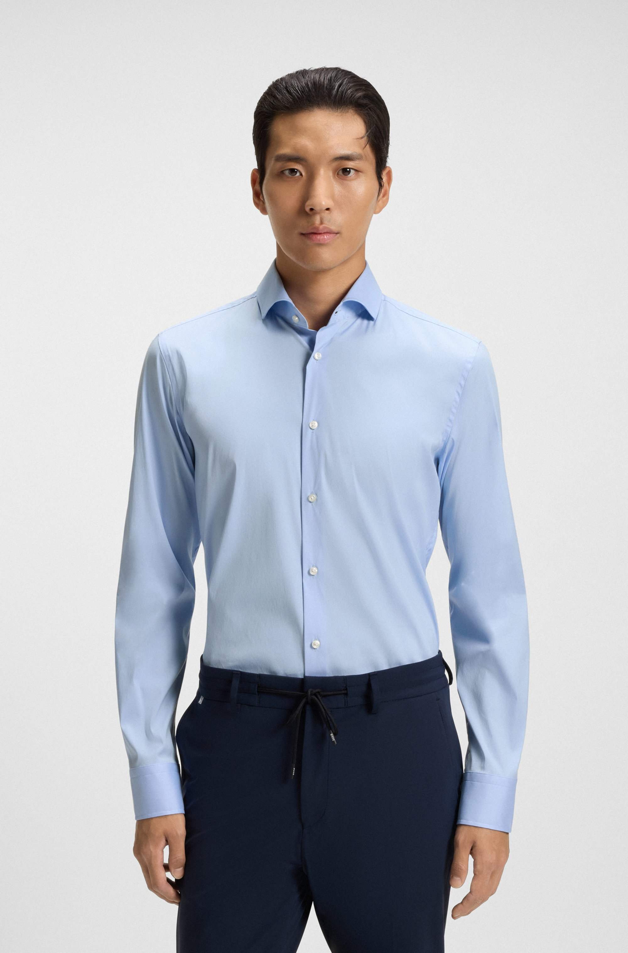 Slim-fit shirt in easy-iron cotton-blend poplin
