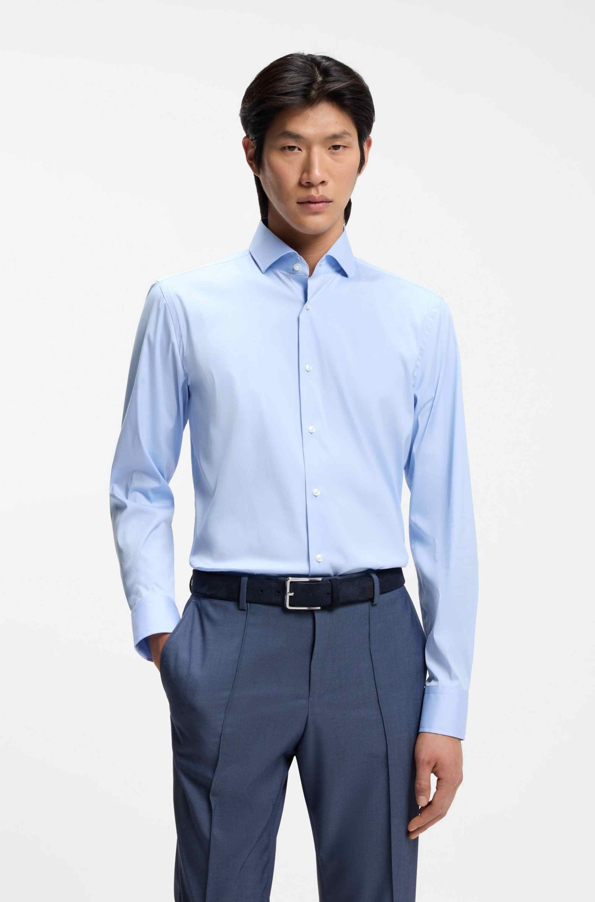 Slim-fit shirt in easy-iron cotton-blend poplin