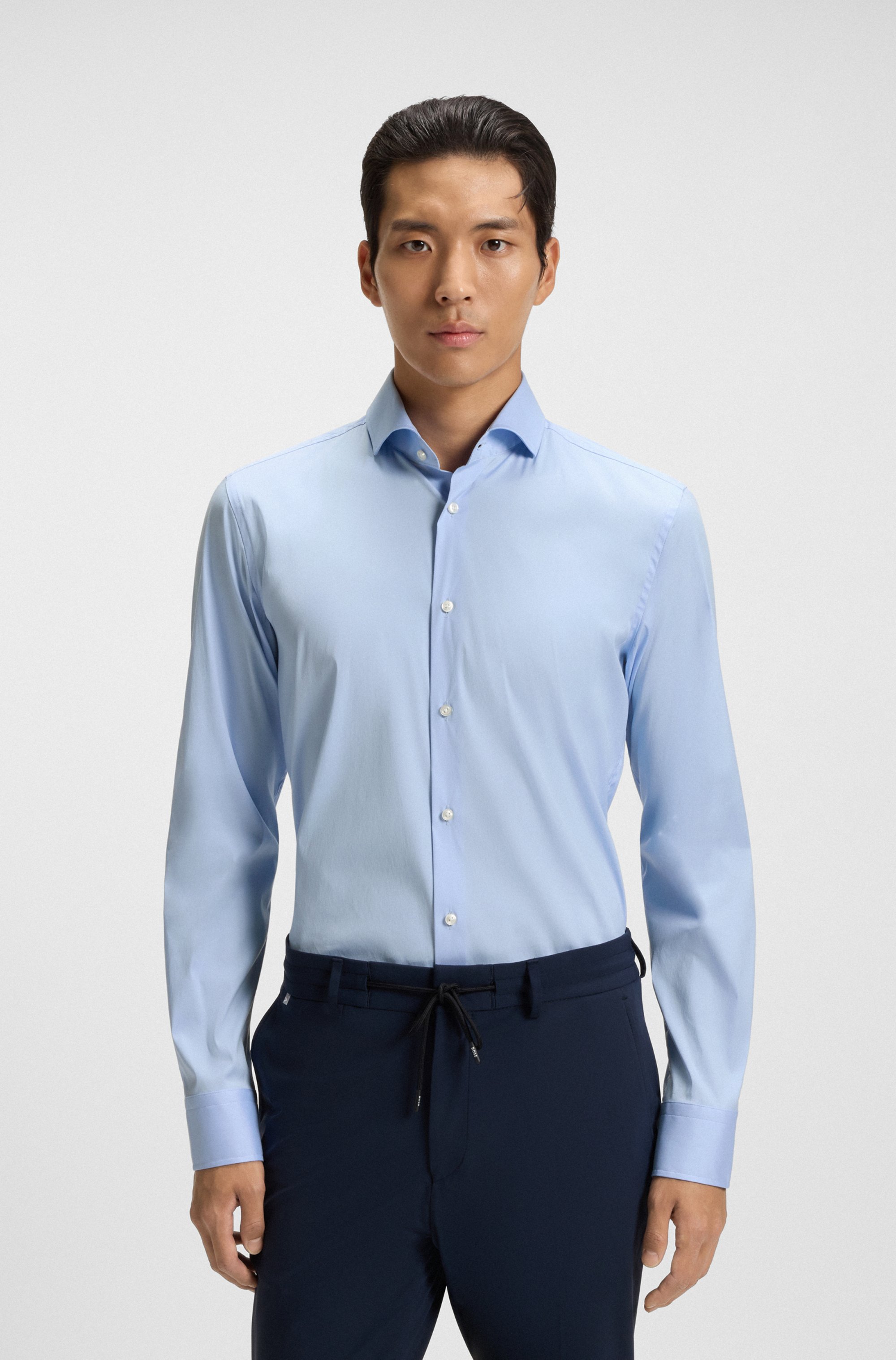 Slim-fit shirt in easy-iron cotton-blend poplin