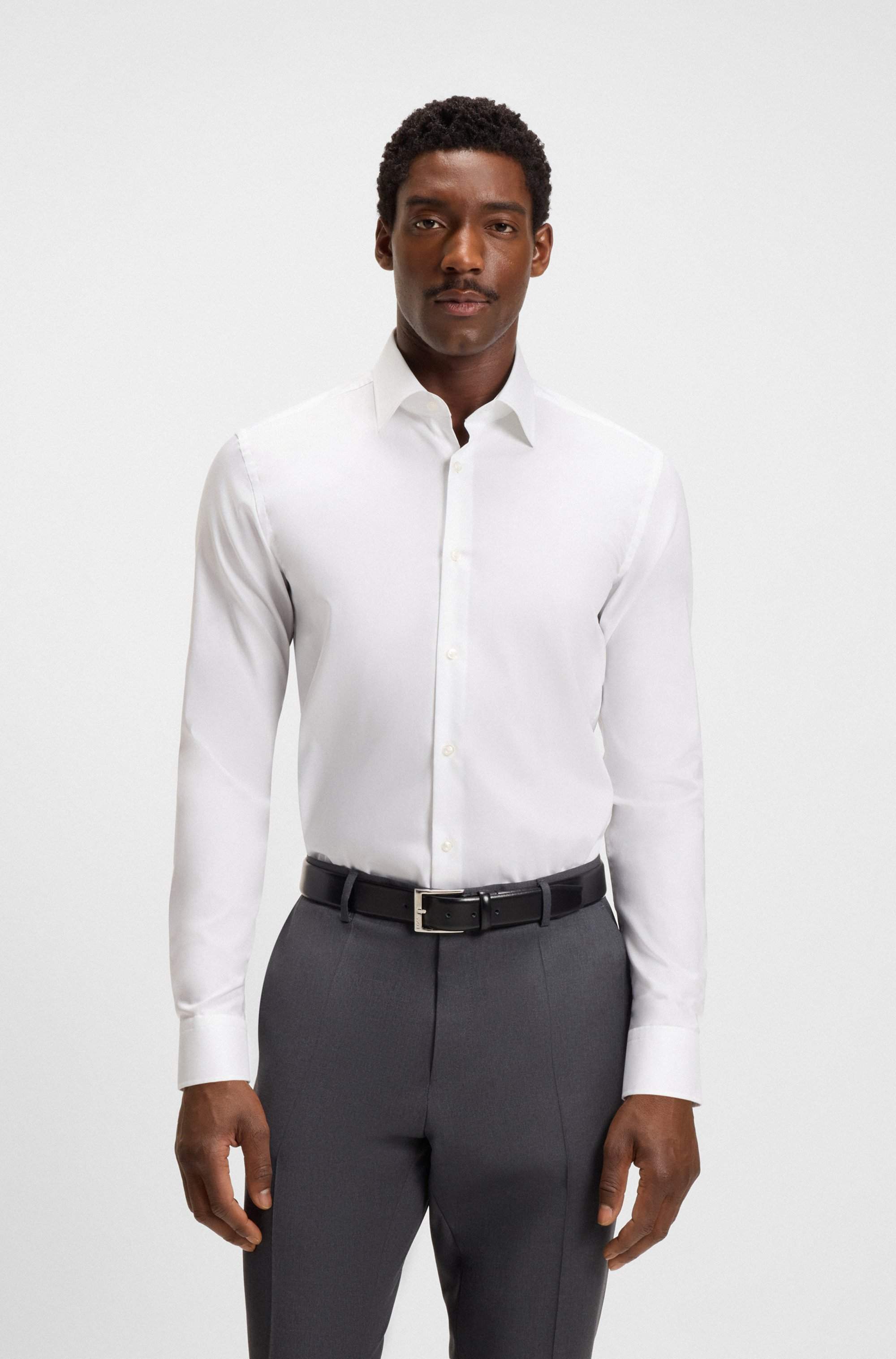 Slim-fit shirt in easy-iron cotton poplin