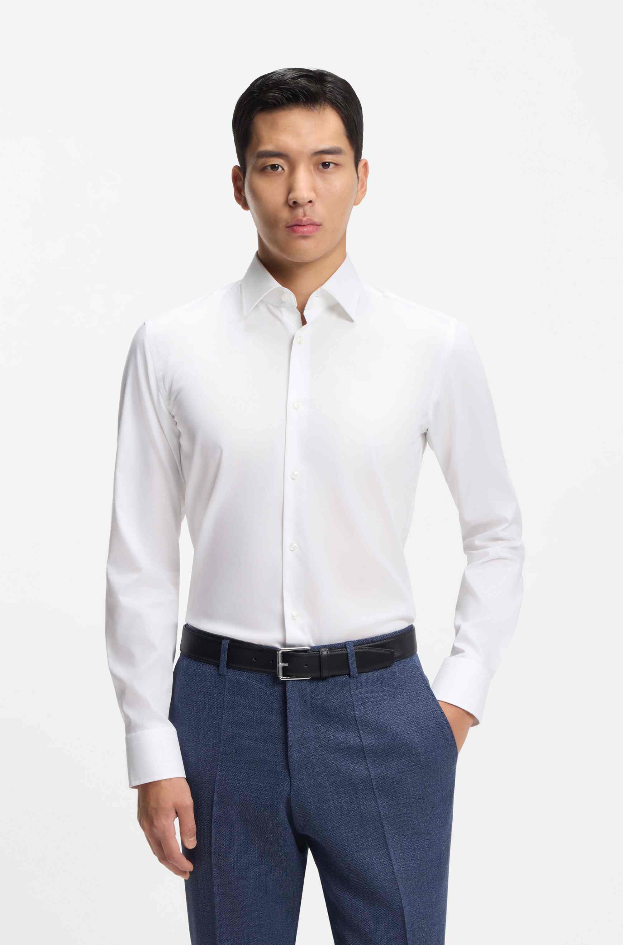 Slim-fit shirt in easy-iron cotton poplin