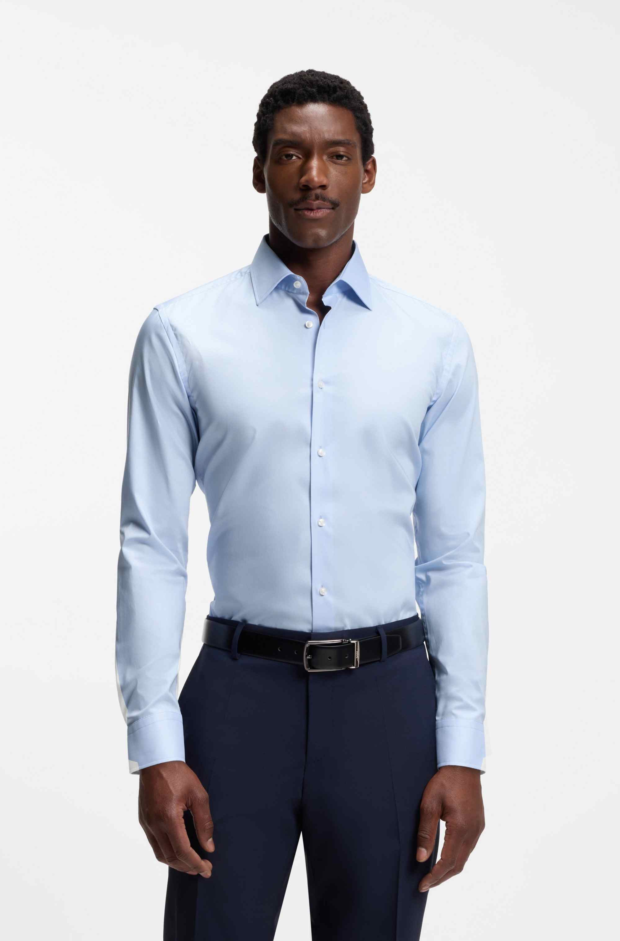 Slim-fit shirt in easy-iron cotton poplin