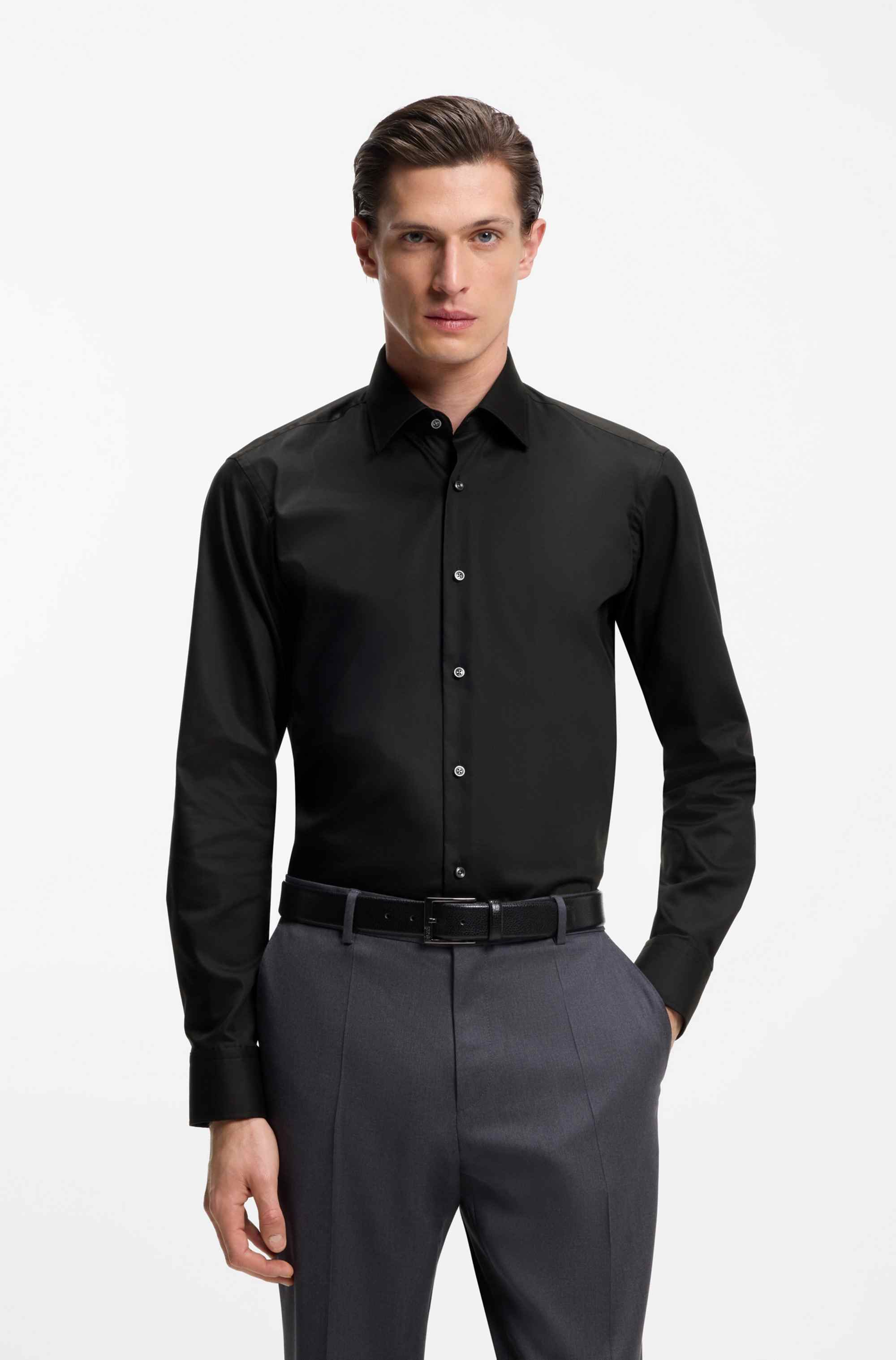 Regular-fit shirt in easy-iron cotton poplin