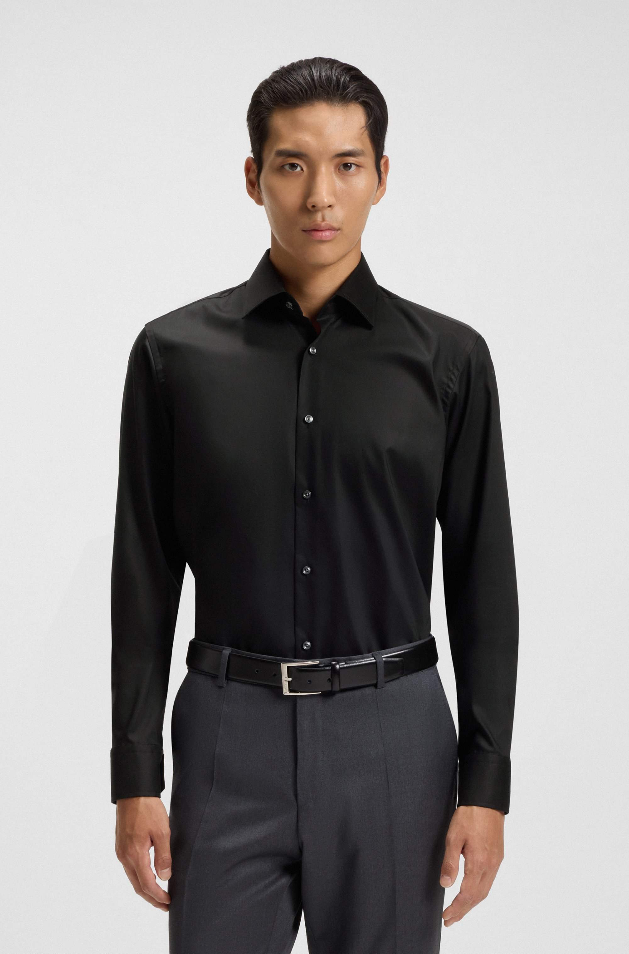 Regular-fit shirt in easy-iron cotton poplin