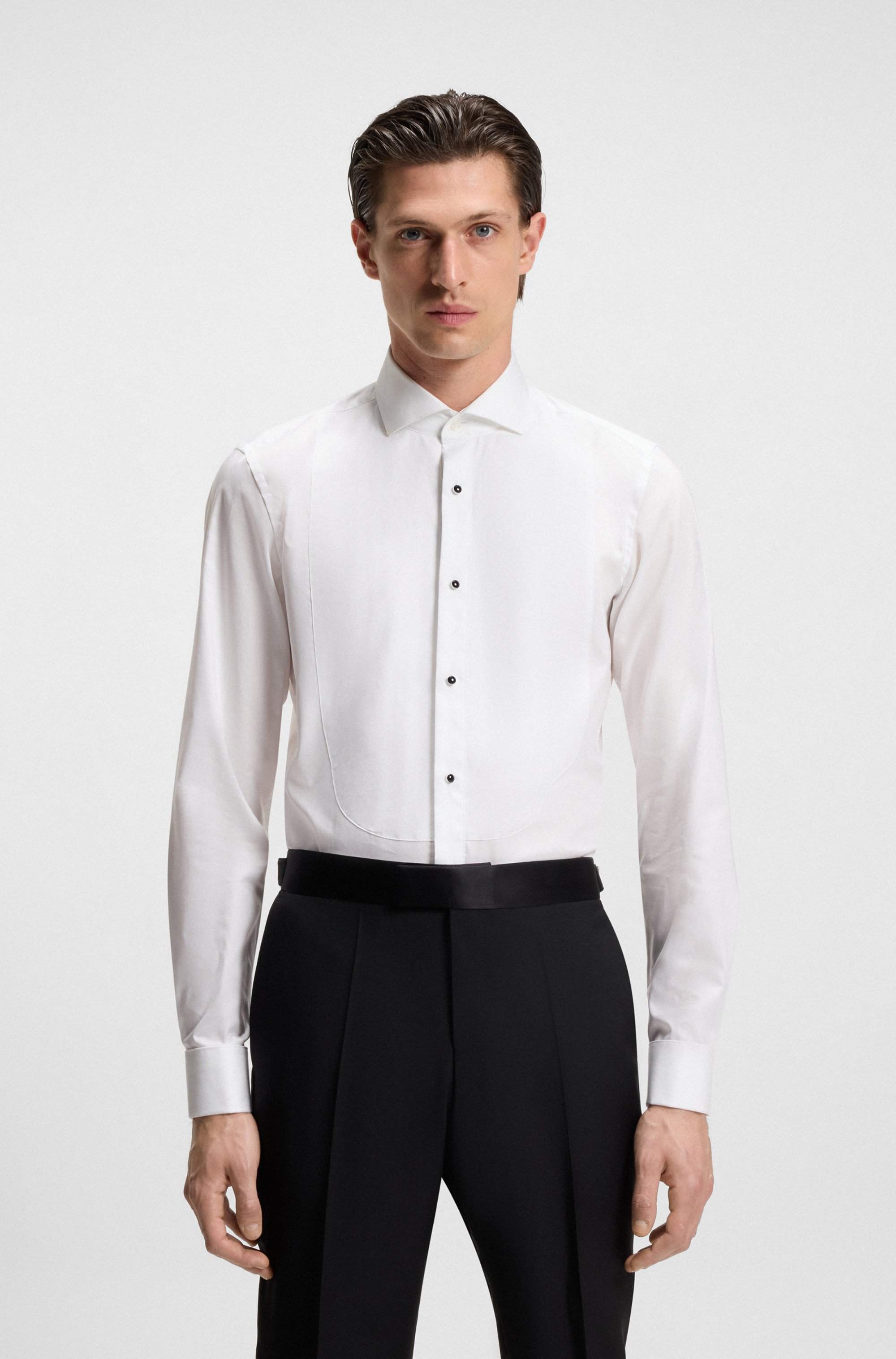 Slim-fit dress shirt in easy-iron stretch-cotton poplin