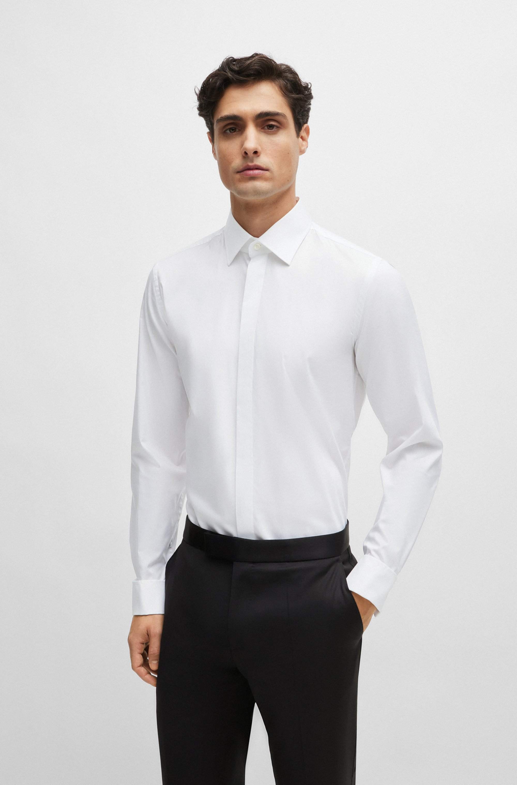 Slim-fit dress shirt in easy-iron stretch cotton