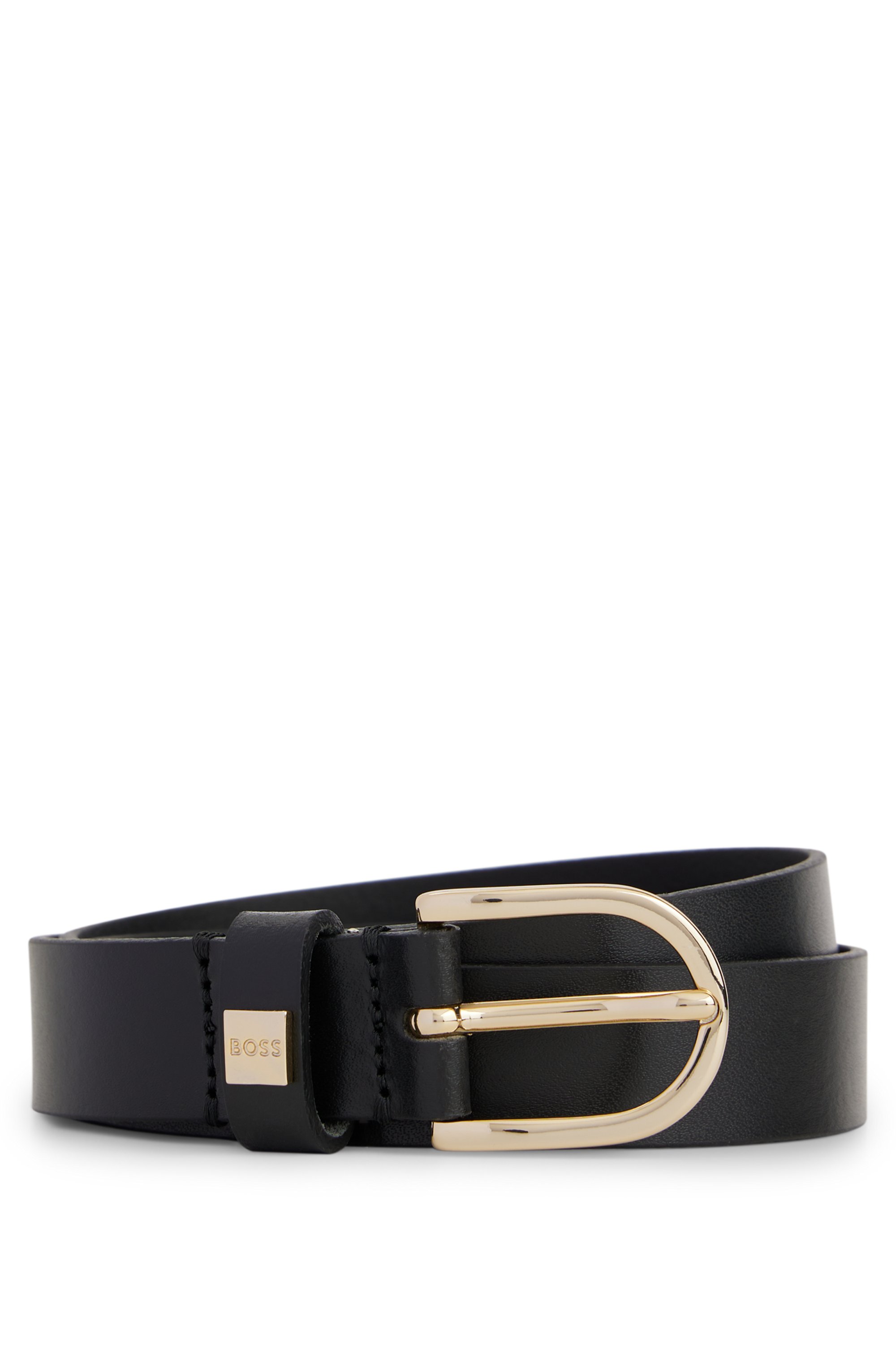 Italian-leather belt with gold-tone buckle