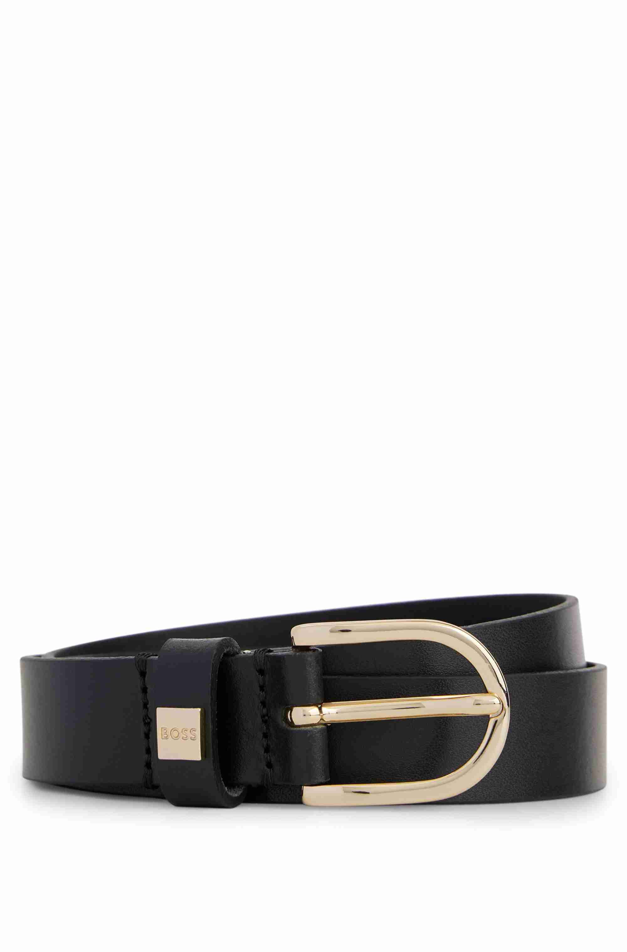 Italian-leather belt with gold-tone buckle