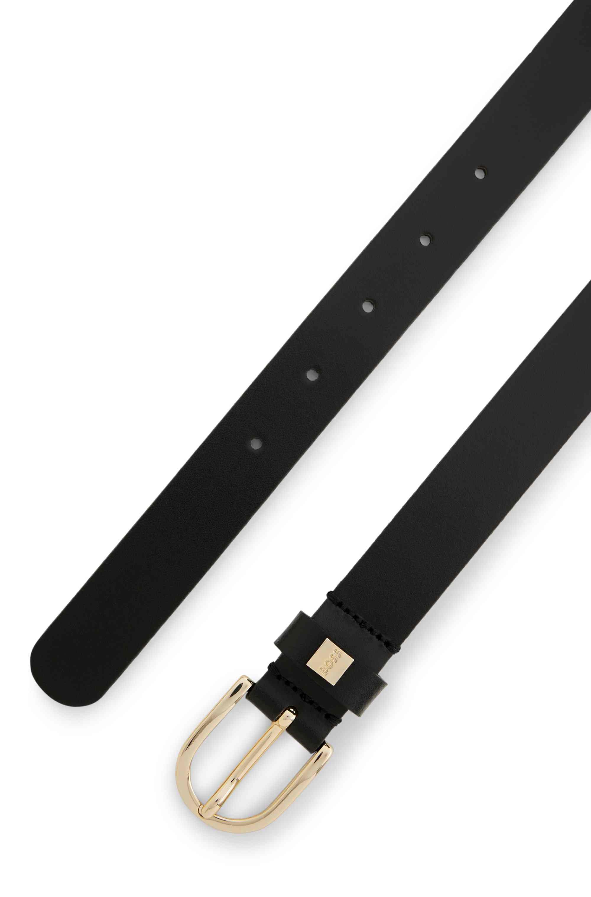 Italian-leather belt with gold-tone buckle