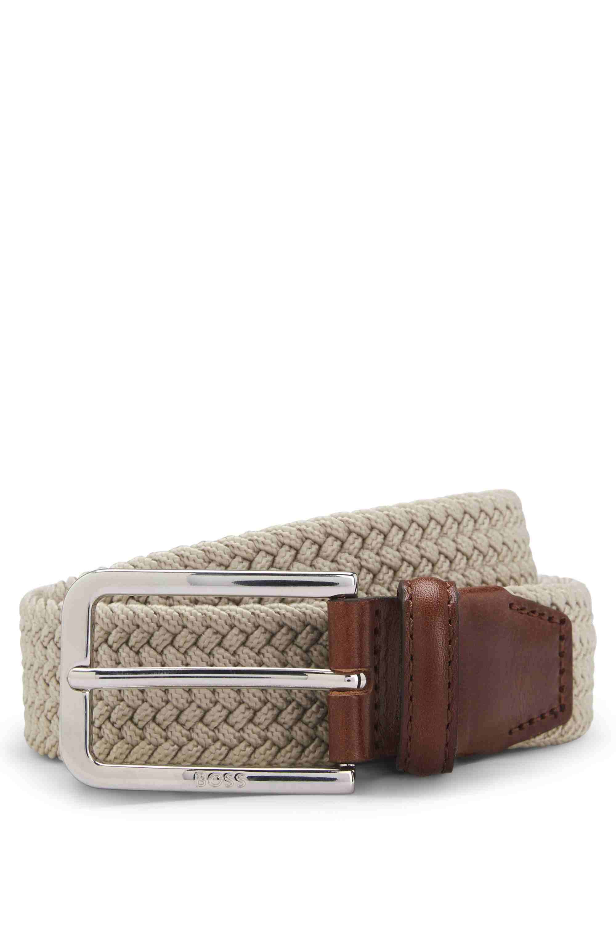 Woven belt with leather facings