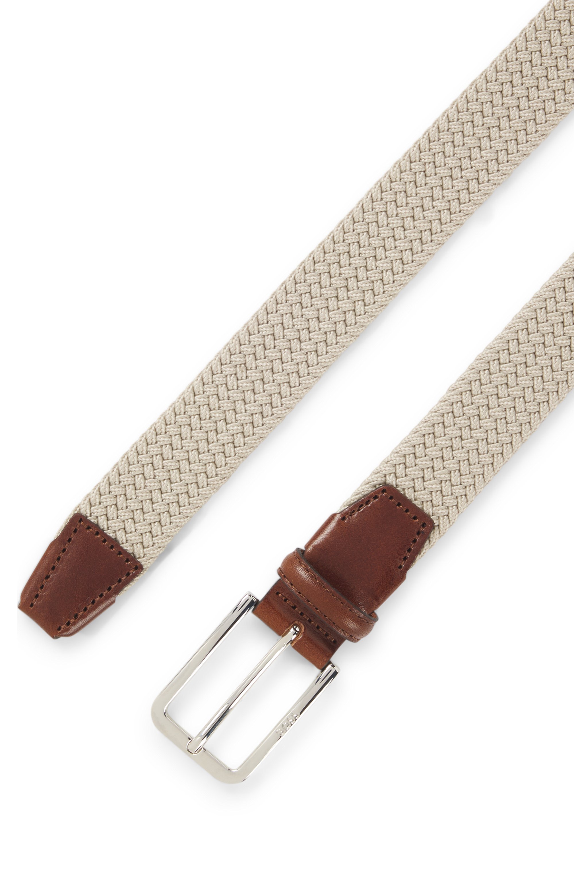 Woven belt with leather facings