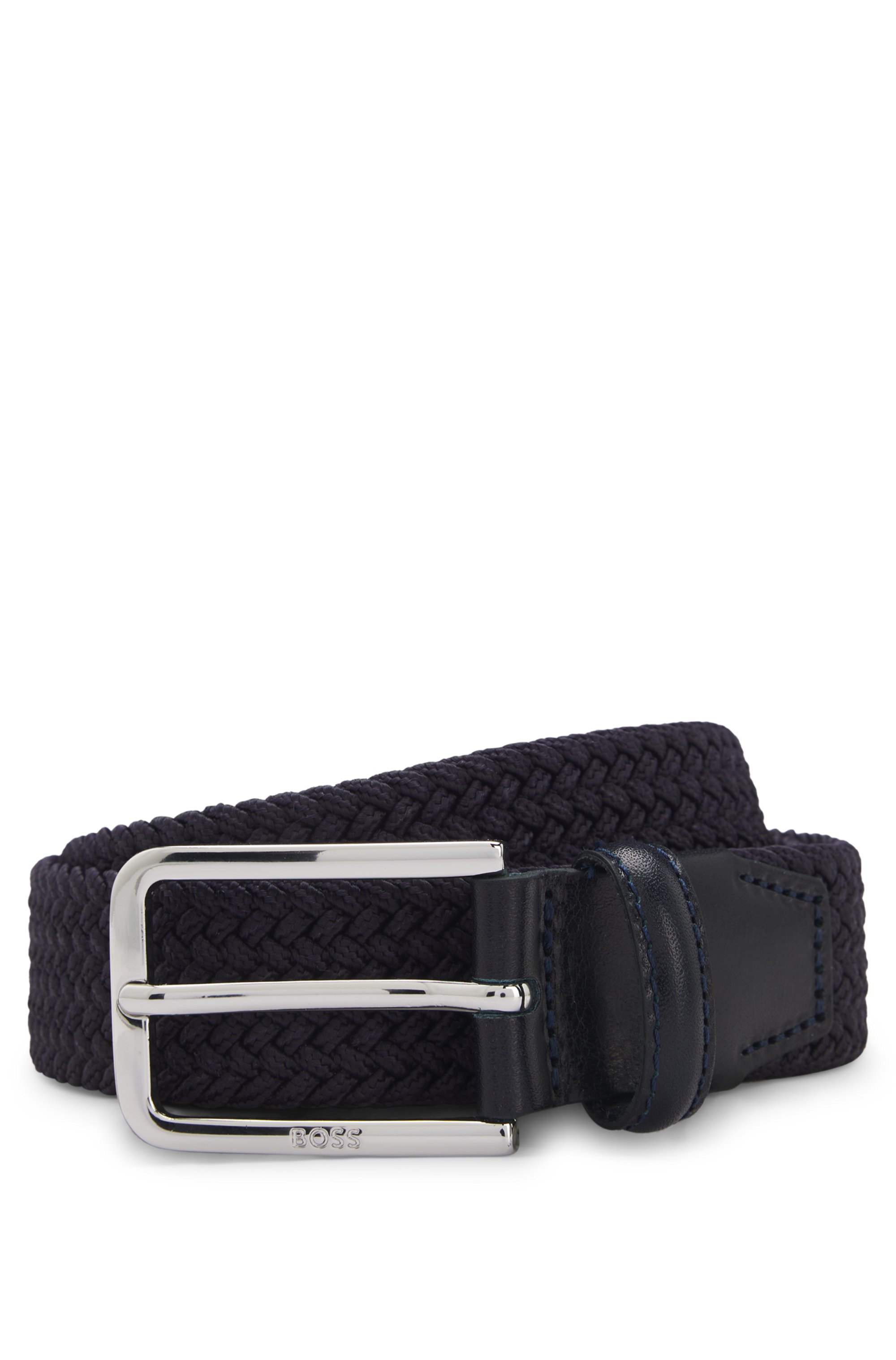 Woven belt with leather facings