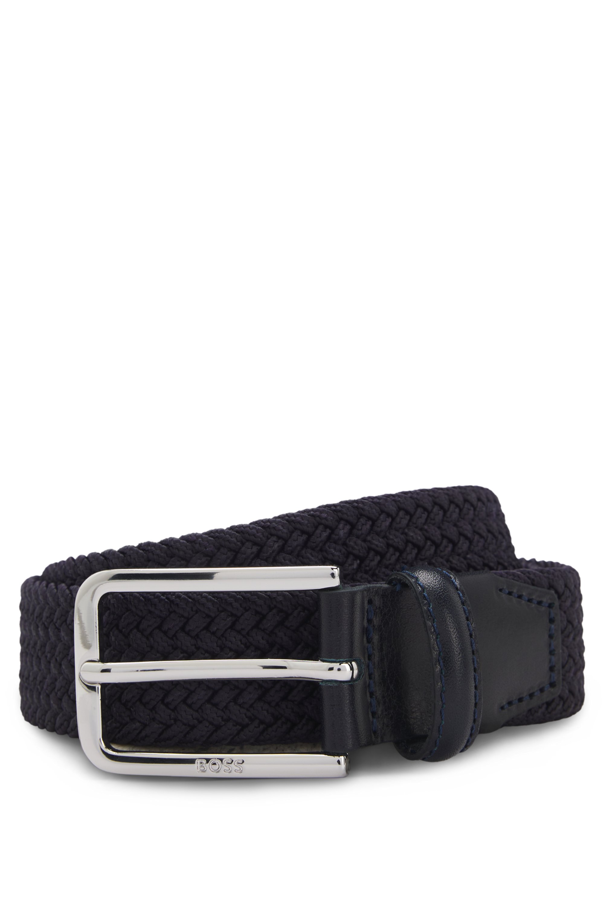 Woven belt with leather facings