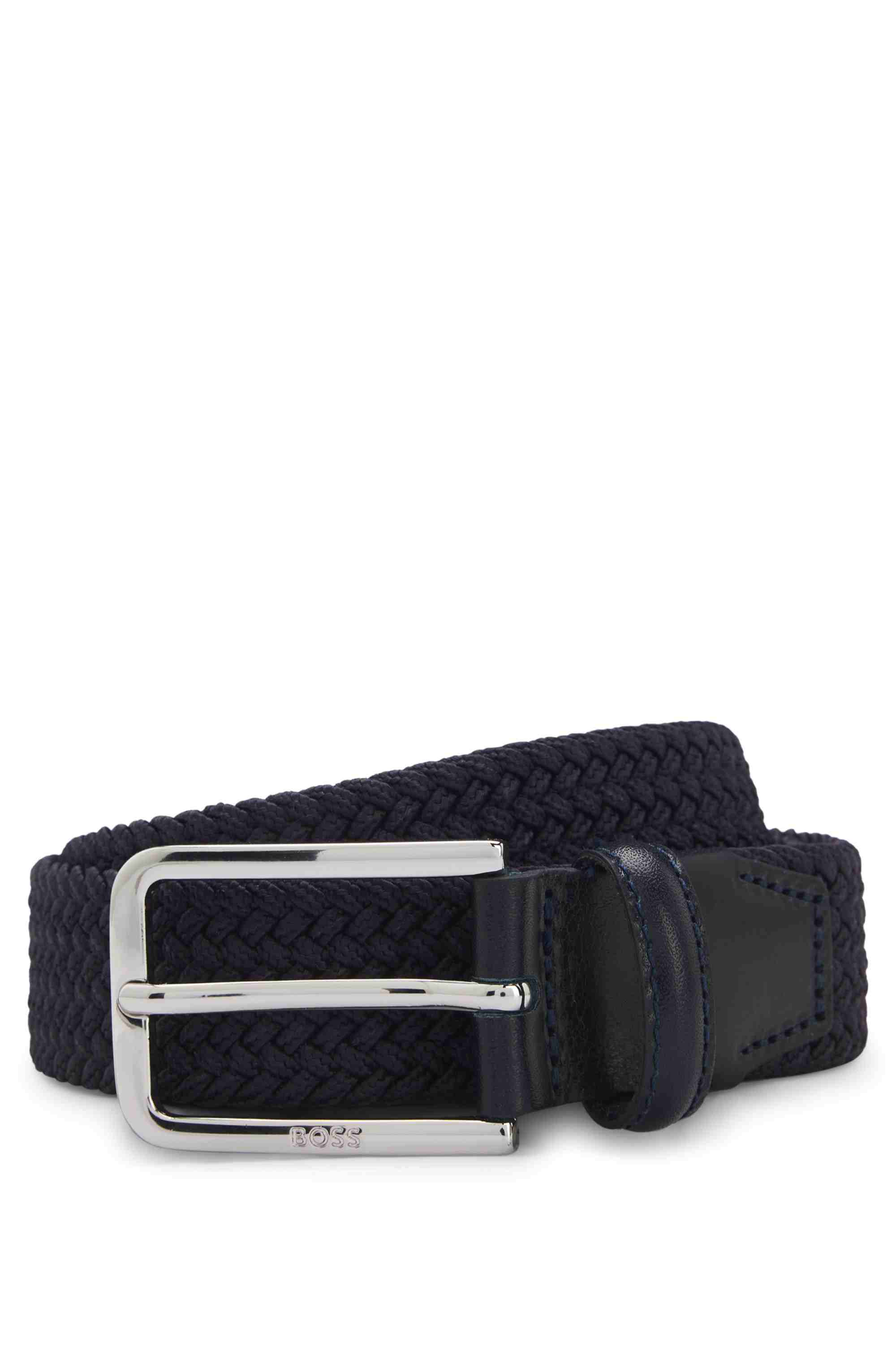 Woven belt with leather facings