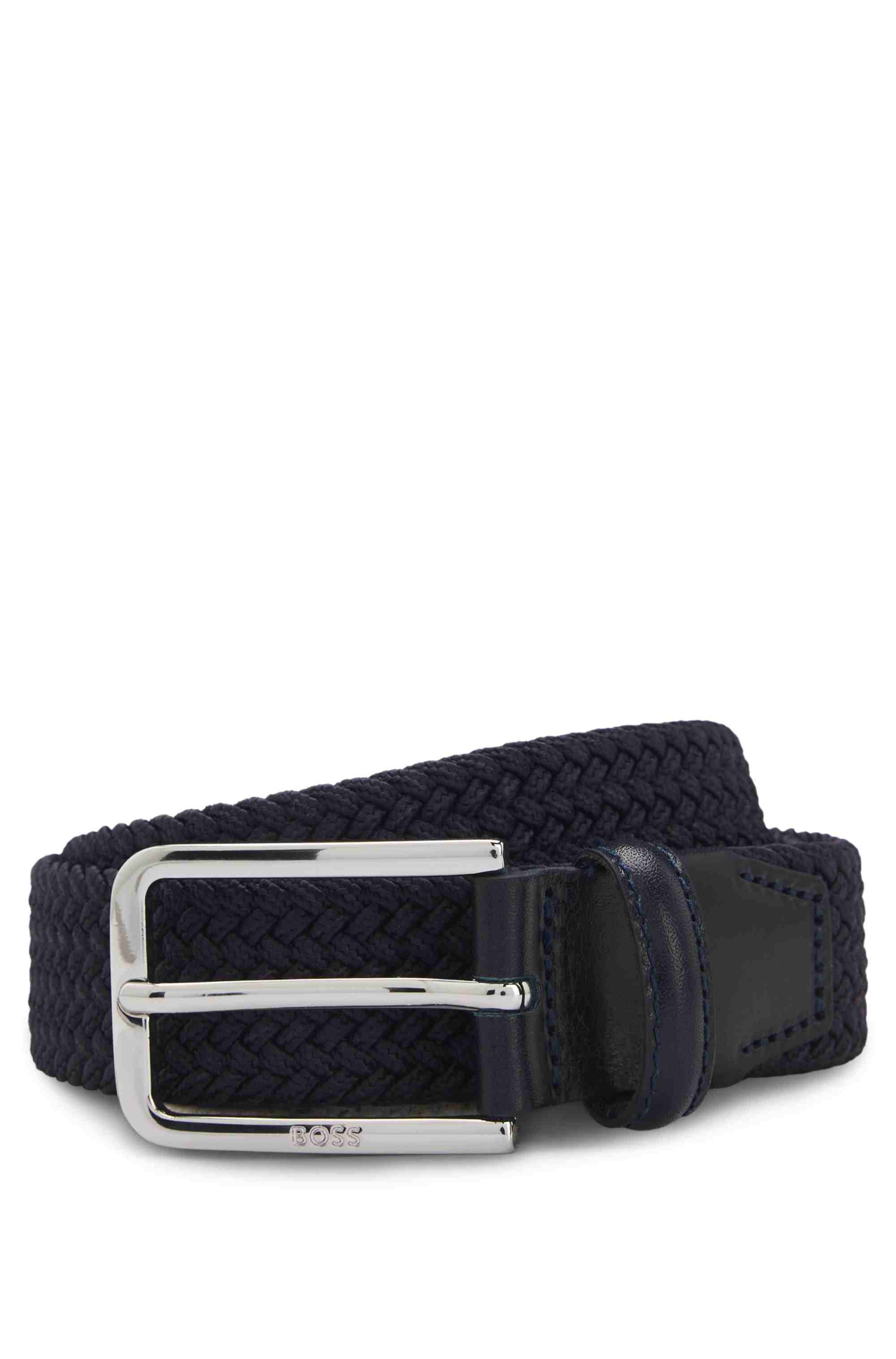 Woven belt with leather facings