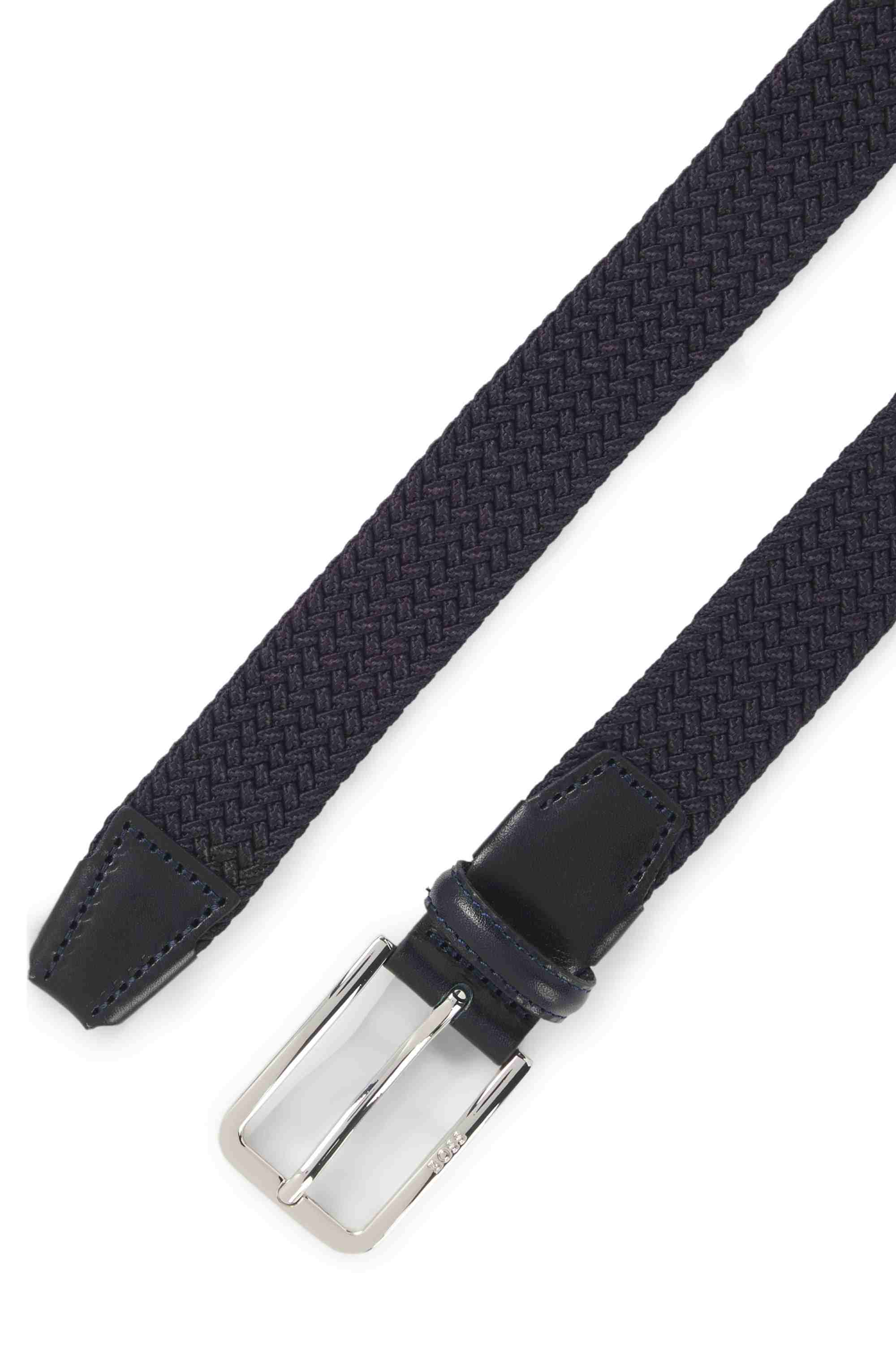 Woven belt with leather facings