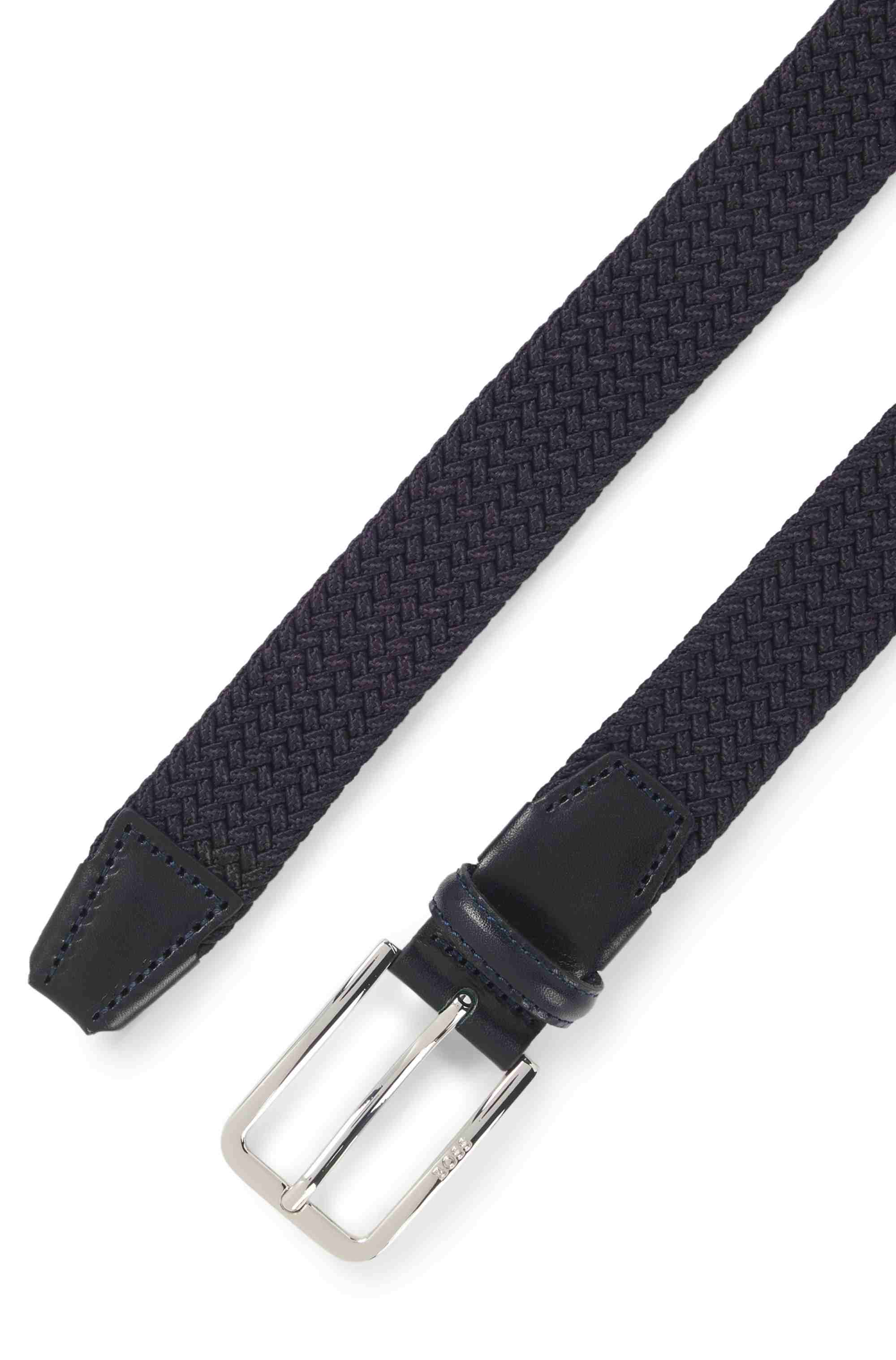 Woven belt with leather facings