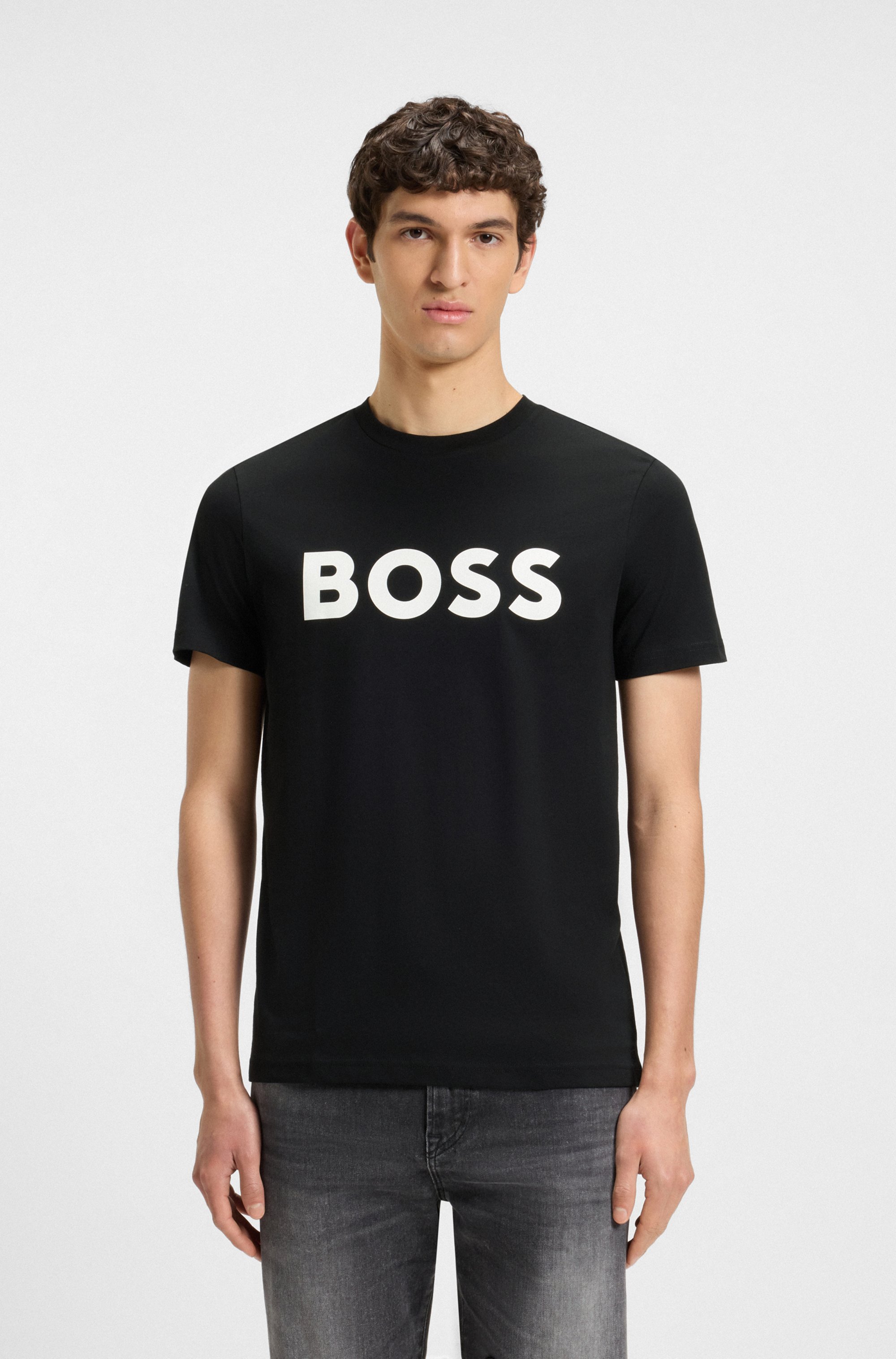 Cotton-jersey T-shirt with rubber-print logo