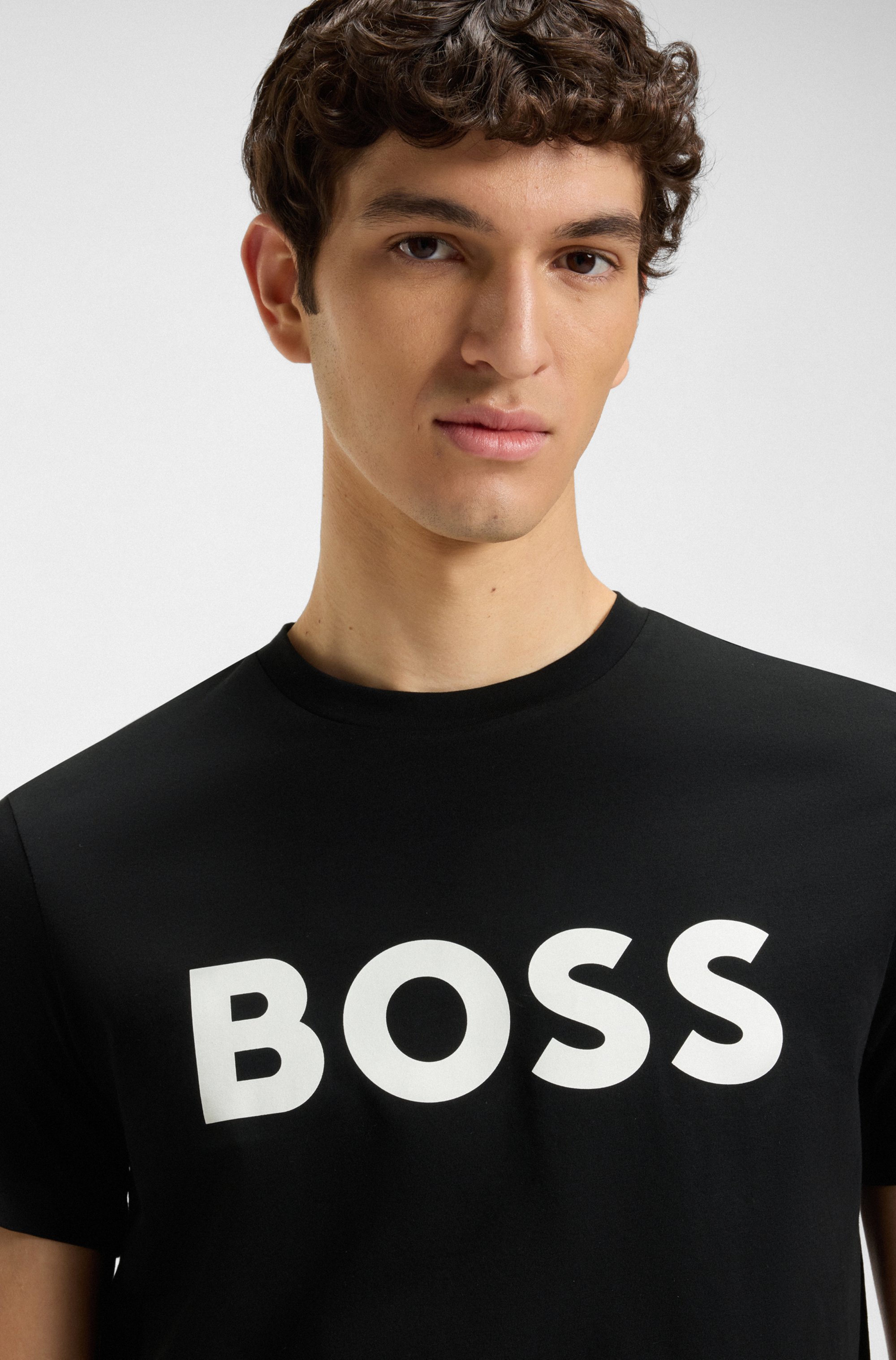 Cotton-jersey T-shirt with rubber-print logo
