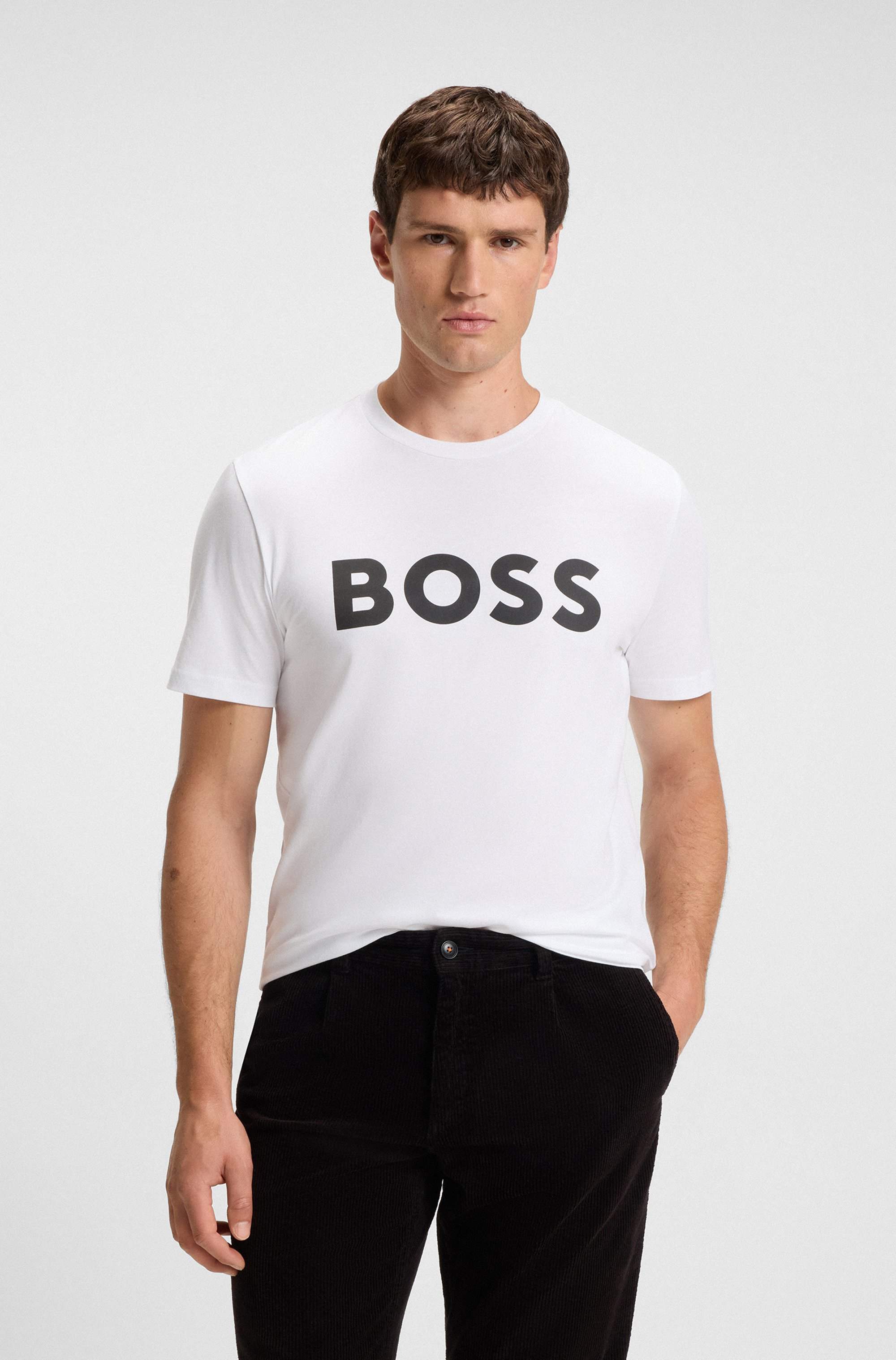 Cotton-jersey T-shirt with rubber-print logo