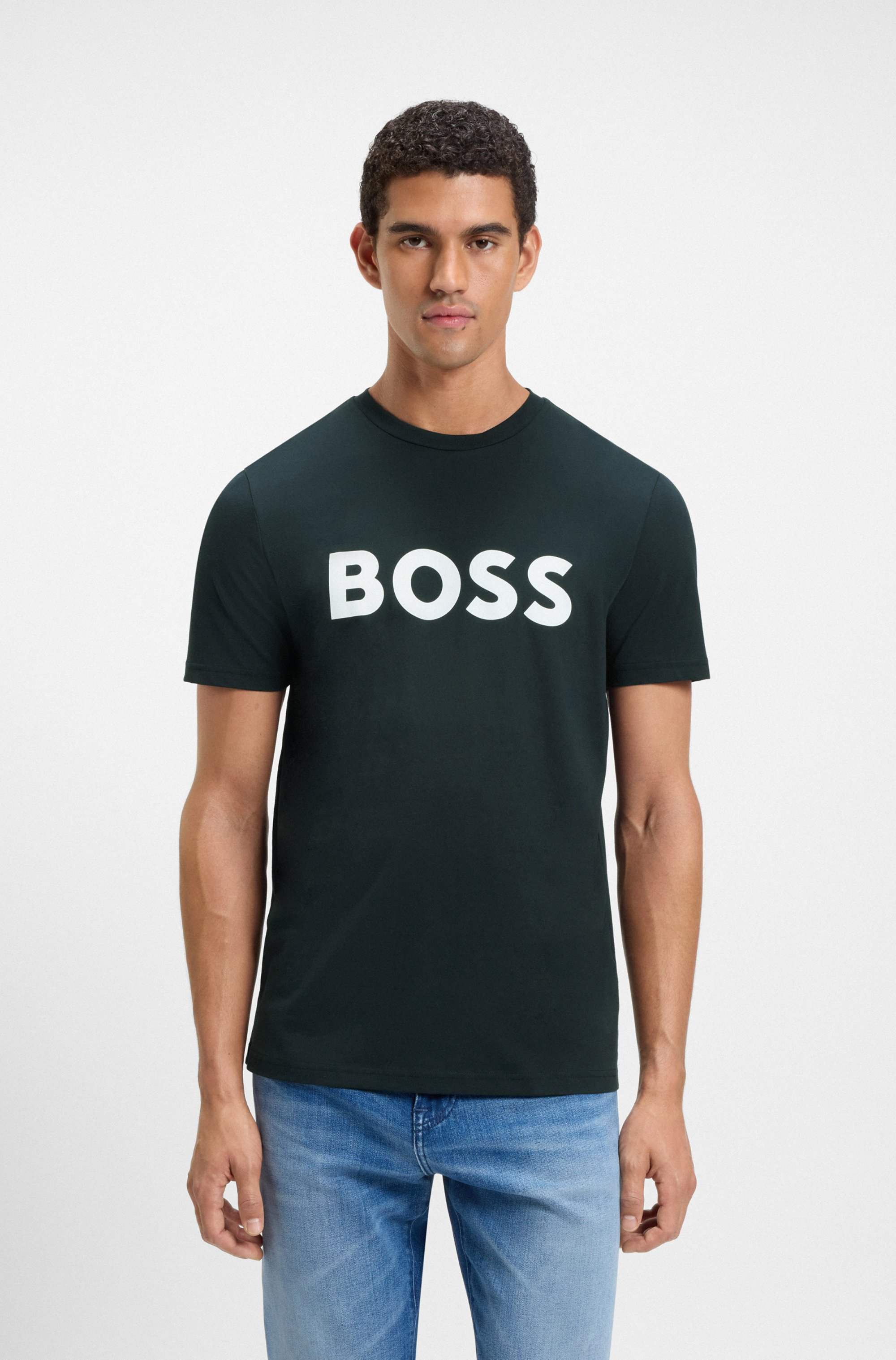 Cotton-jersey T-shirt with rubber-print logo