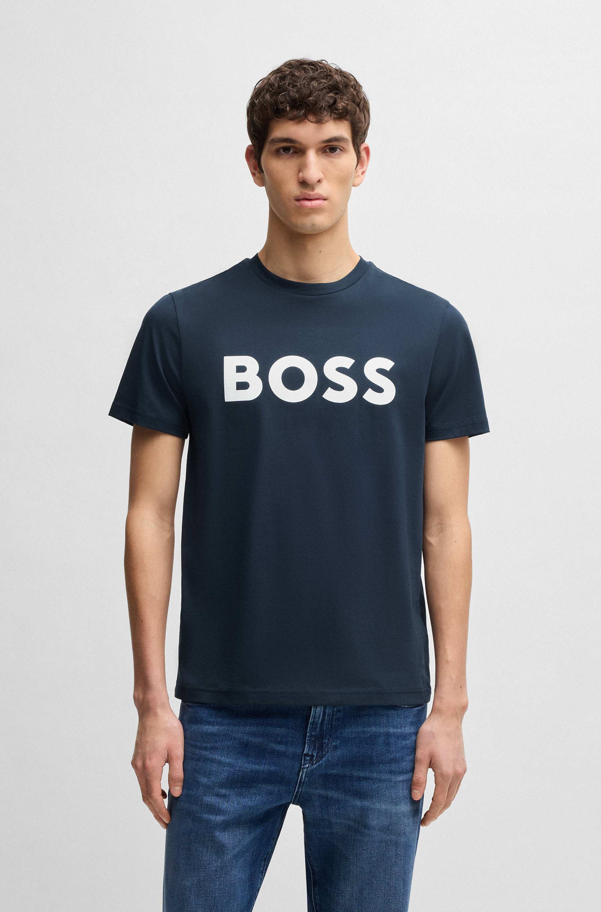 Cotton-jersey T-shirt with rubber-print logo
