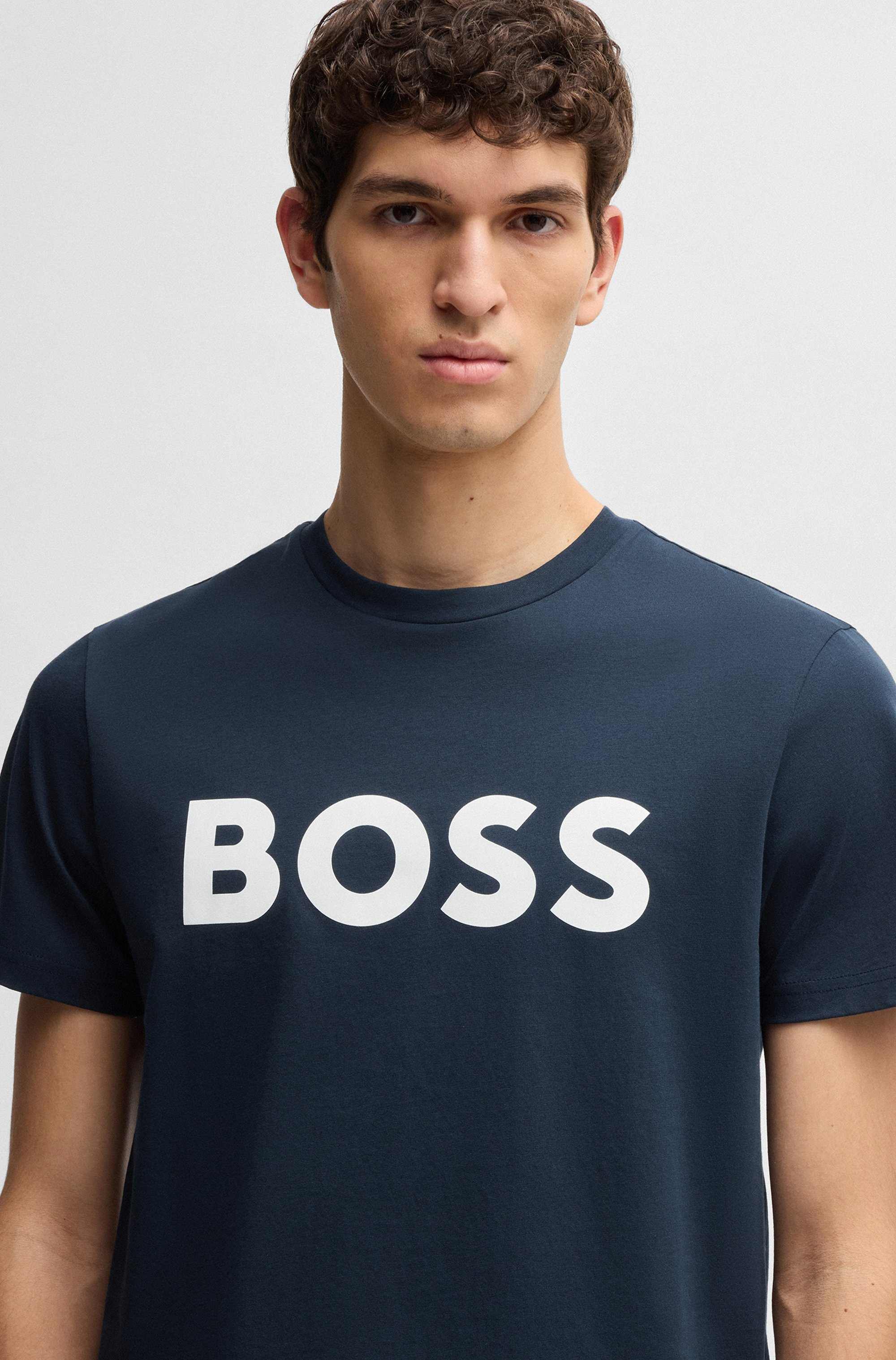 Cotton-jersey T-shirt with rubber-print logo