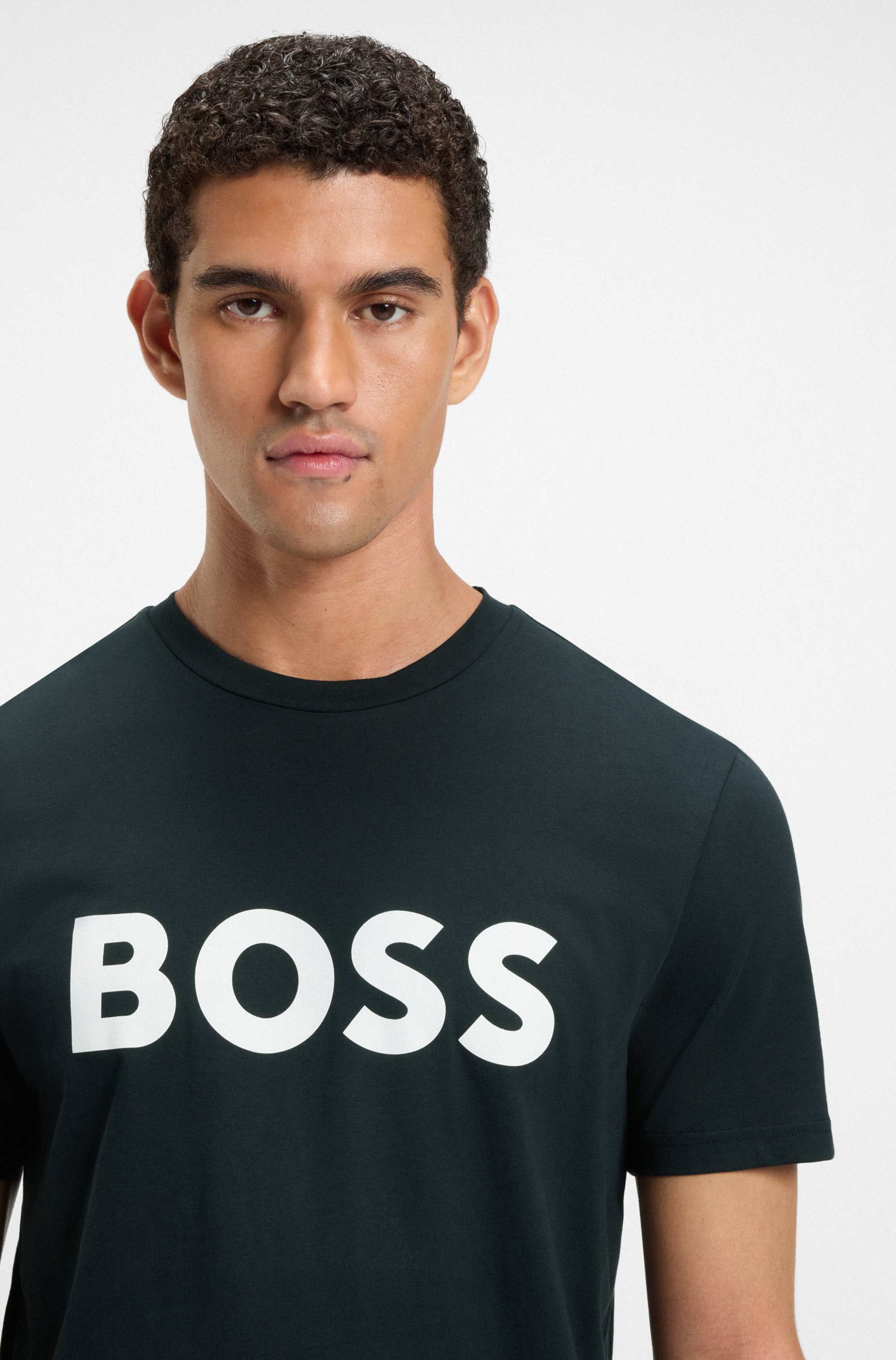 Cotton-jersey T-shirt with rubber-print logo