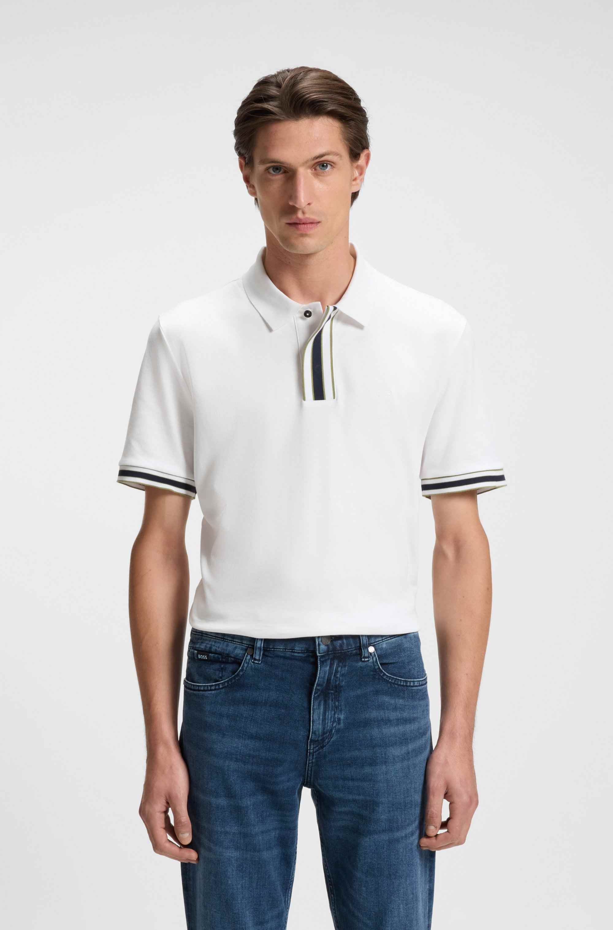Interlock-cotton polo shirt with contrast tipping