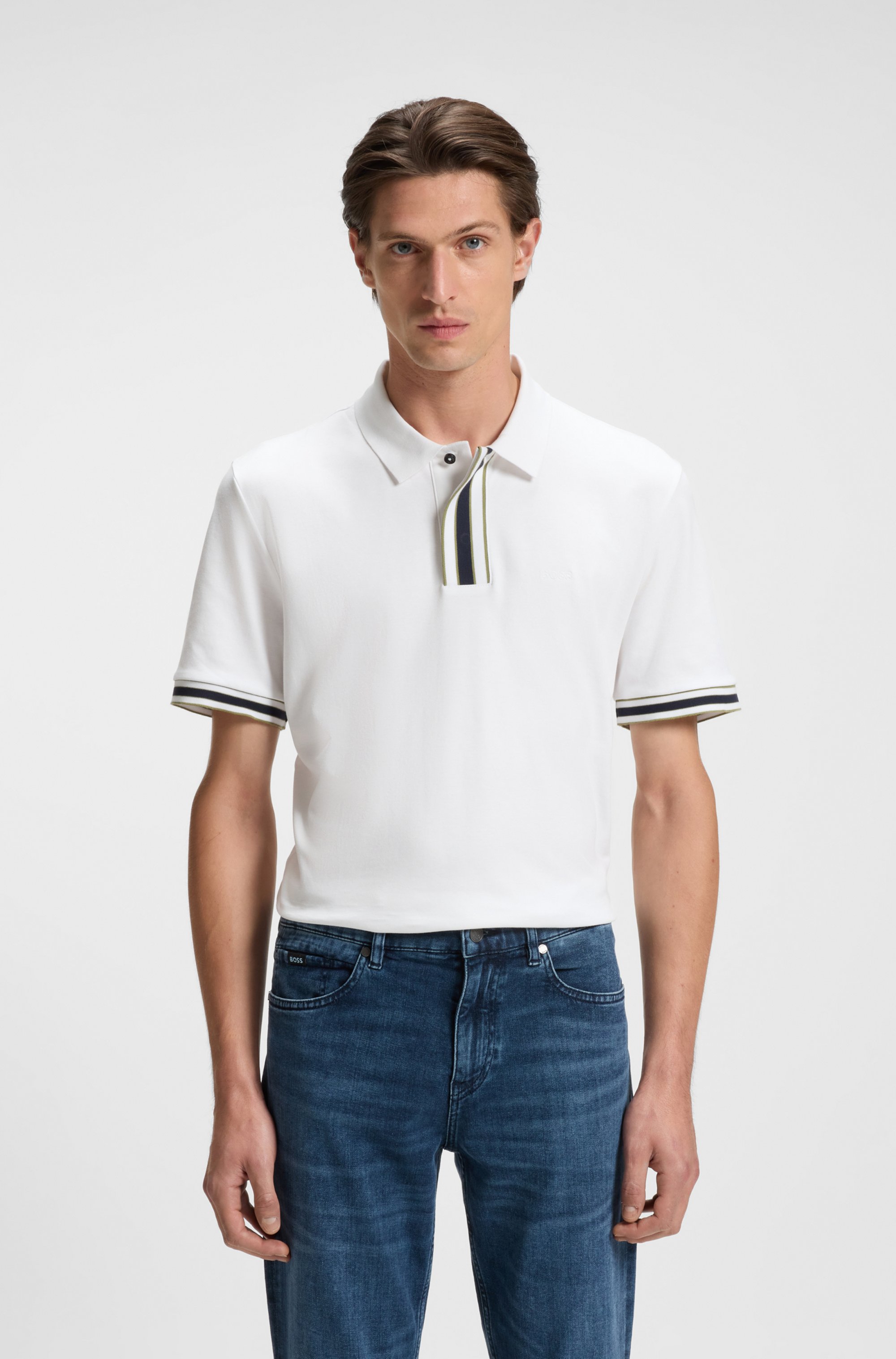 Interlock-cotton polo shirt with contrast tipping