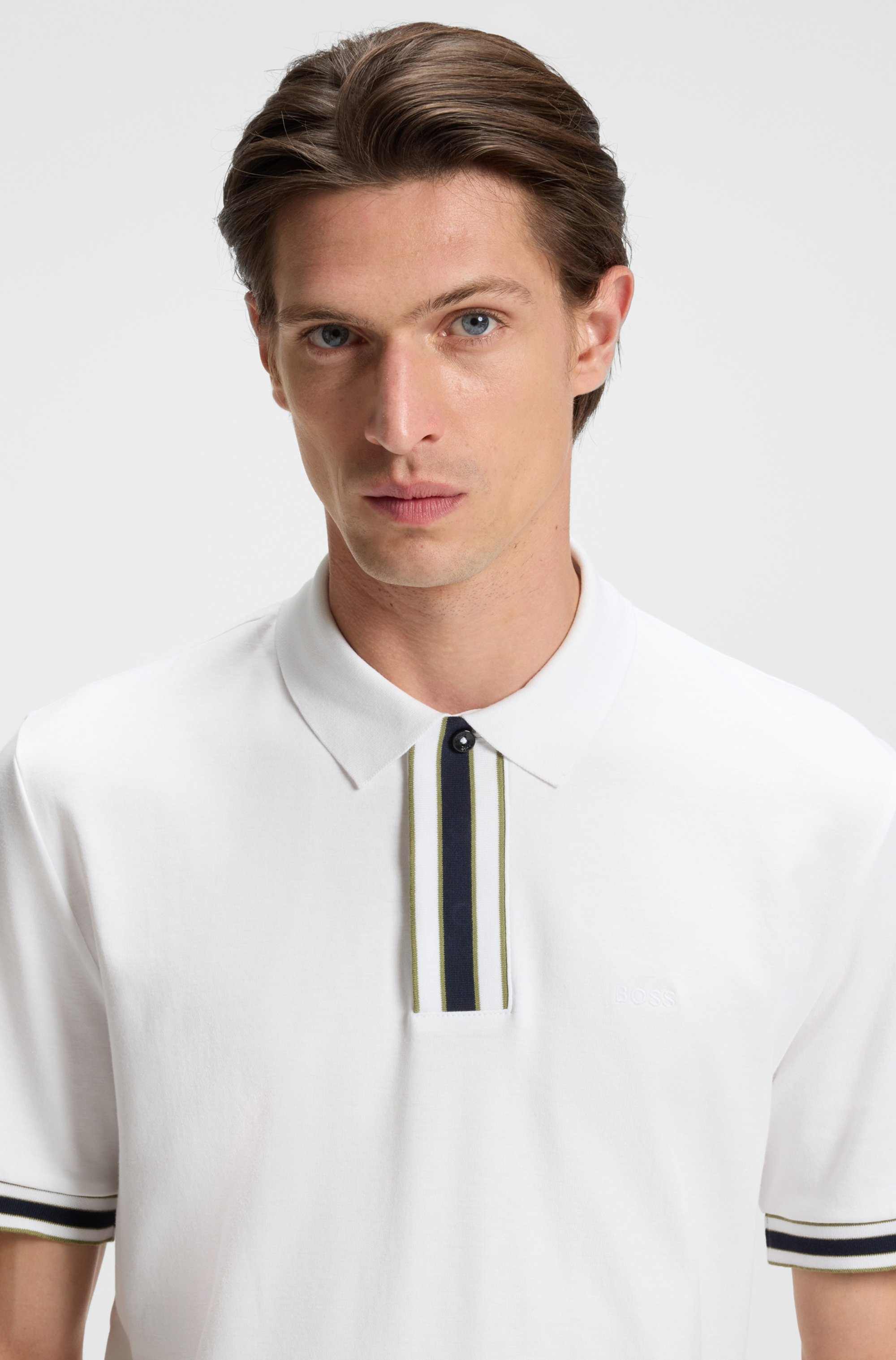 Interlock-cotton polo shirt with contrast tipping